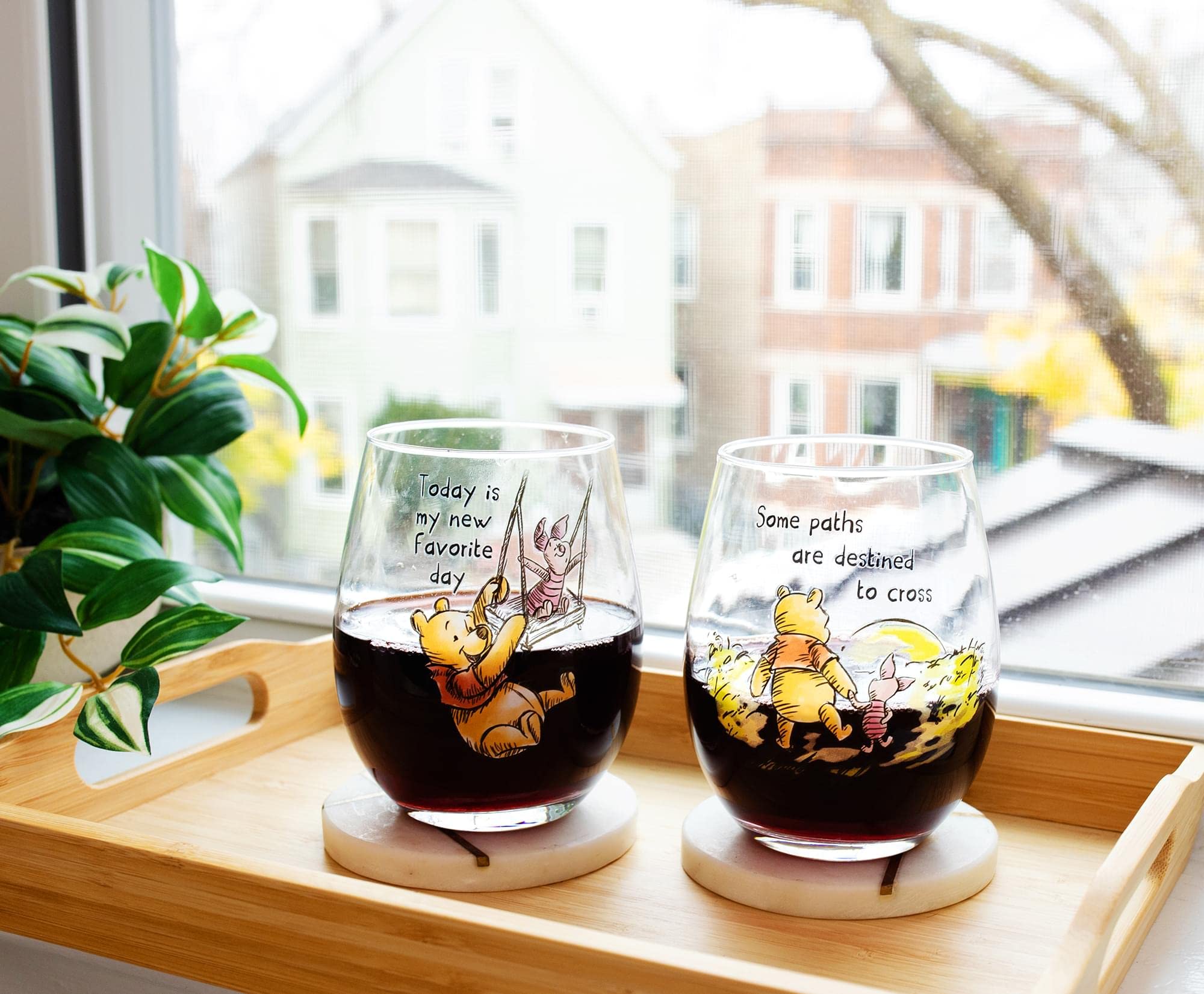 Weinglas-Set mit Disney-Winnie-Puuh-Zitaten, ohne Stiel, Fassungsvermögen: 590 ml