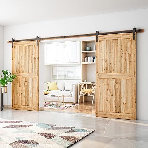 Miniatura 2 de SMARTSTANDARD Kit de herrajes para puerta corrediza de granero de doble puerta resistente de 14 pies, suave y silencioso, fácil de instalar, incluye