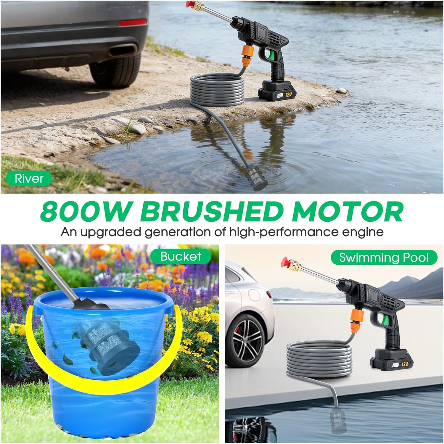 Cordless Pressure Washer,600PSI Portable Power Washer with 2 Nozzle,Foam Cannon,16.4FT High-Elastic Hose,Handheld Pressure Water Spray Gun,Power Cleaner for Car,Garden,Floor,Home,Outdoor Cleaning