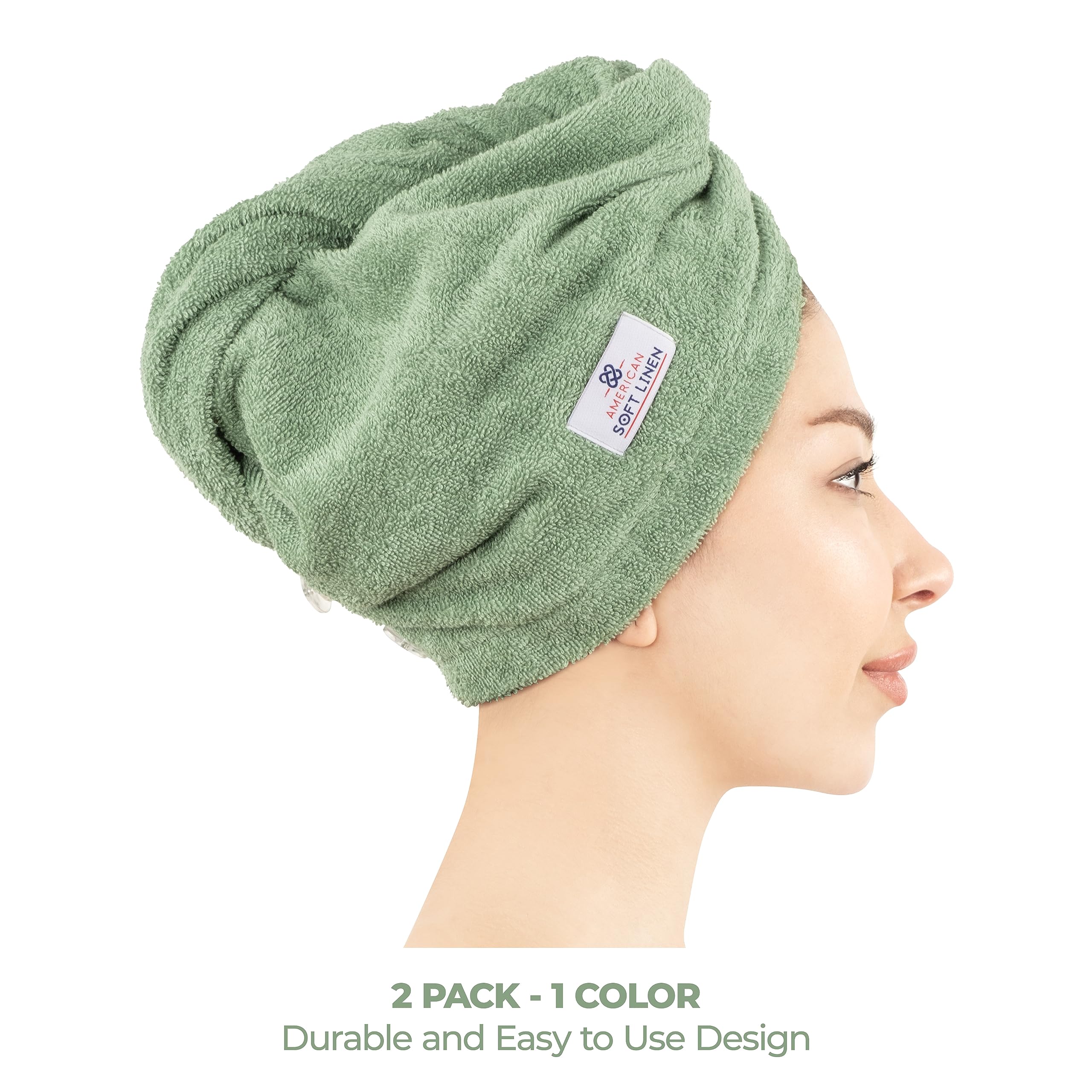 Toalha De Cabelo American Soft Linen - 100% Algodão Com Botão Ajustável