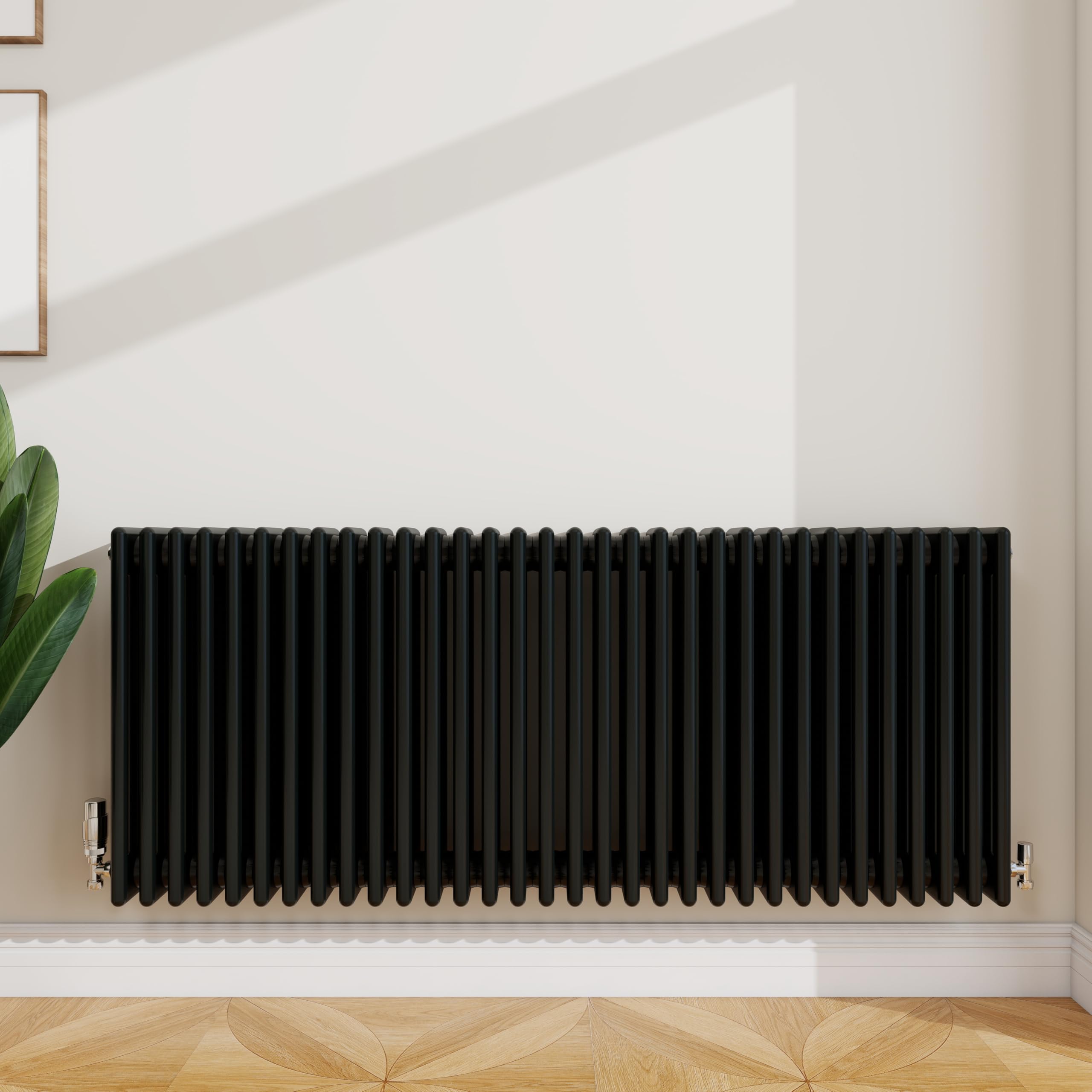 Sline Sanitary Black 600X1460mm Cast Iron Style Traditional 4 Column Horizontal Central Heating Radiator