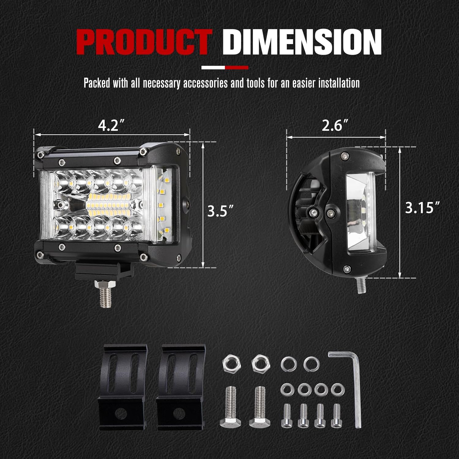 FIERYRED Side Shooter LED Pods 4 Inch Spot Flood Combo LED Light Bar,60W 8000LM Work Lights Off Road Driving Fog Bumper Vehicle Headlights for ATV UTV Truck Boat,IP68,(2pcs)