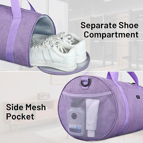 Miniatura 3 de MIER Bolsa de deporte redonda con compartimento para zapatos y bolsillo húmedo, bolsa de mano ligera para hombres y mujeres, entrenamiento, fitness,