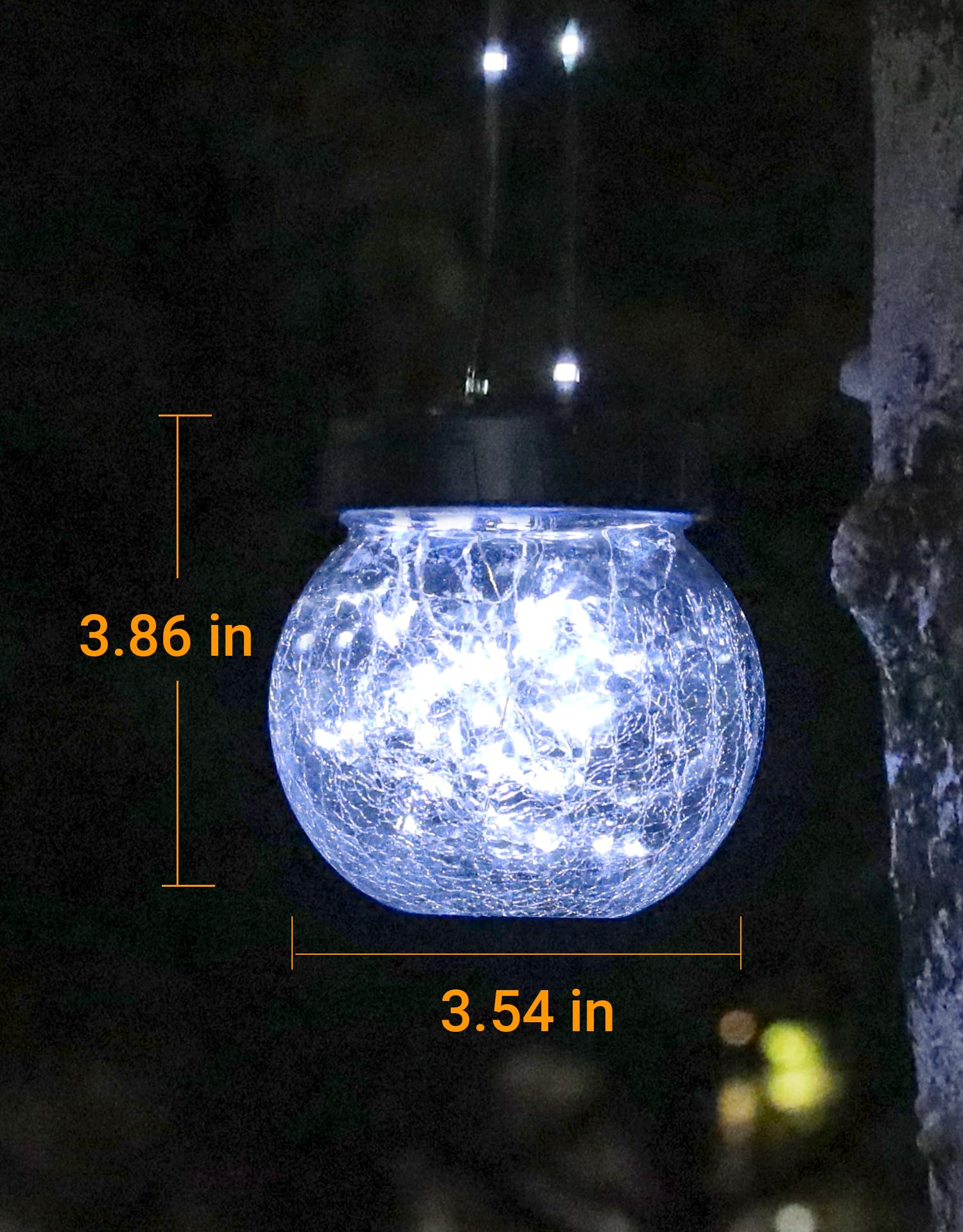 PARTPHONER Luci solari per esterni, impermeabili, confezione da 12, lanterne da appendere ad energia solare, in vetro incrinato, per decorazione da cortile, decorazione natalizia, gancio da pastore