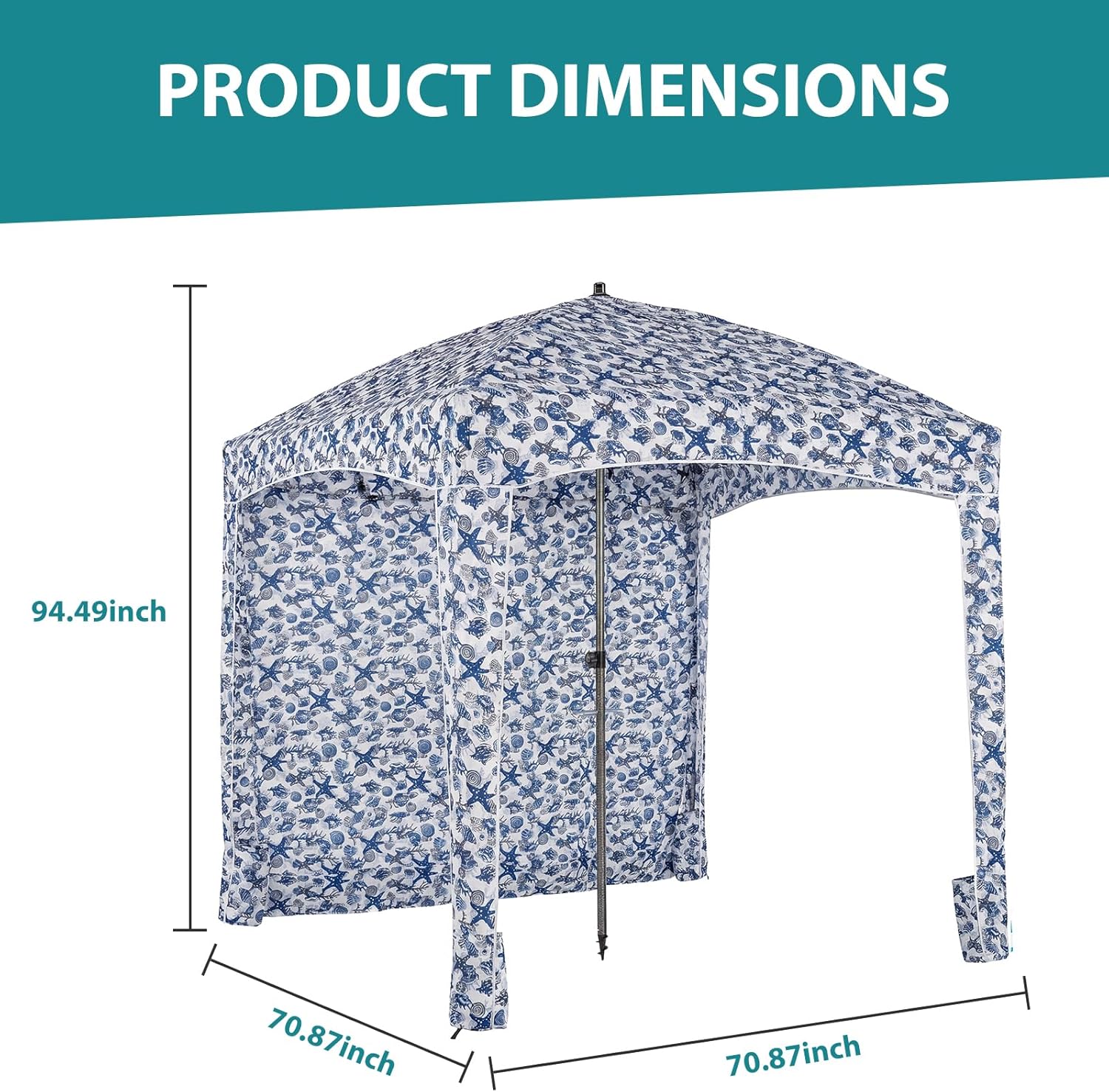 OLIXIS 6'×6' Beach Cabana Tent Sun Shelter – UPF 50+ Easy Setup Cool Canopy Tent Sun Shade with Side Wall, Wind Resistant Beach Cabana for Whole Family