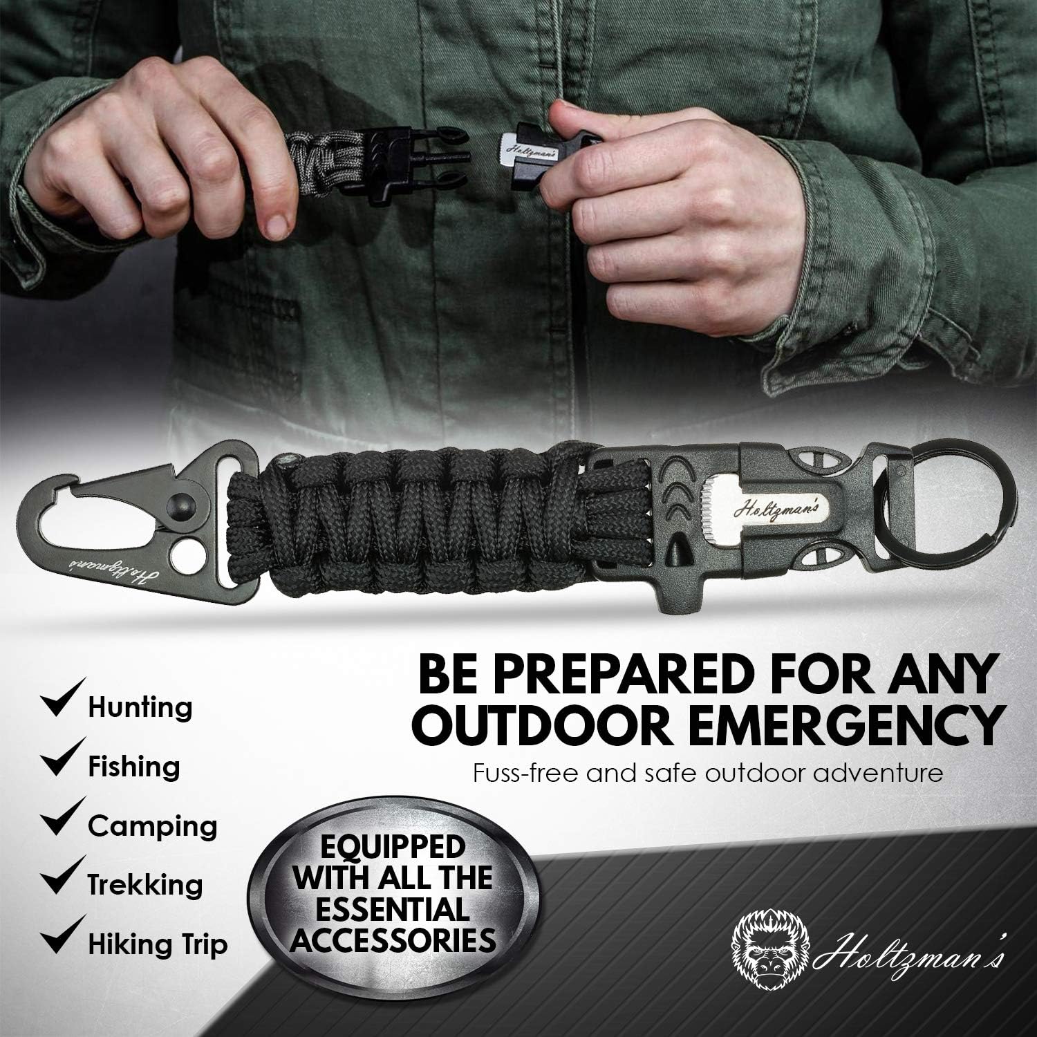 Ultimate 5-in-1 Paracord Keychain with Carabiner for Camping, Fishing, Hunting & Outdoor Emergencies | Multipurpose Survival Tool with Paracord, Emergency Whistle, Flint Rod, Cutting Tool & Key Ring : Sports & Outdoors