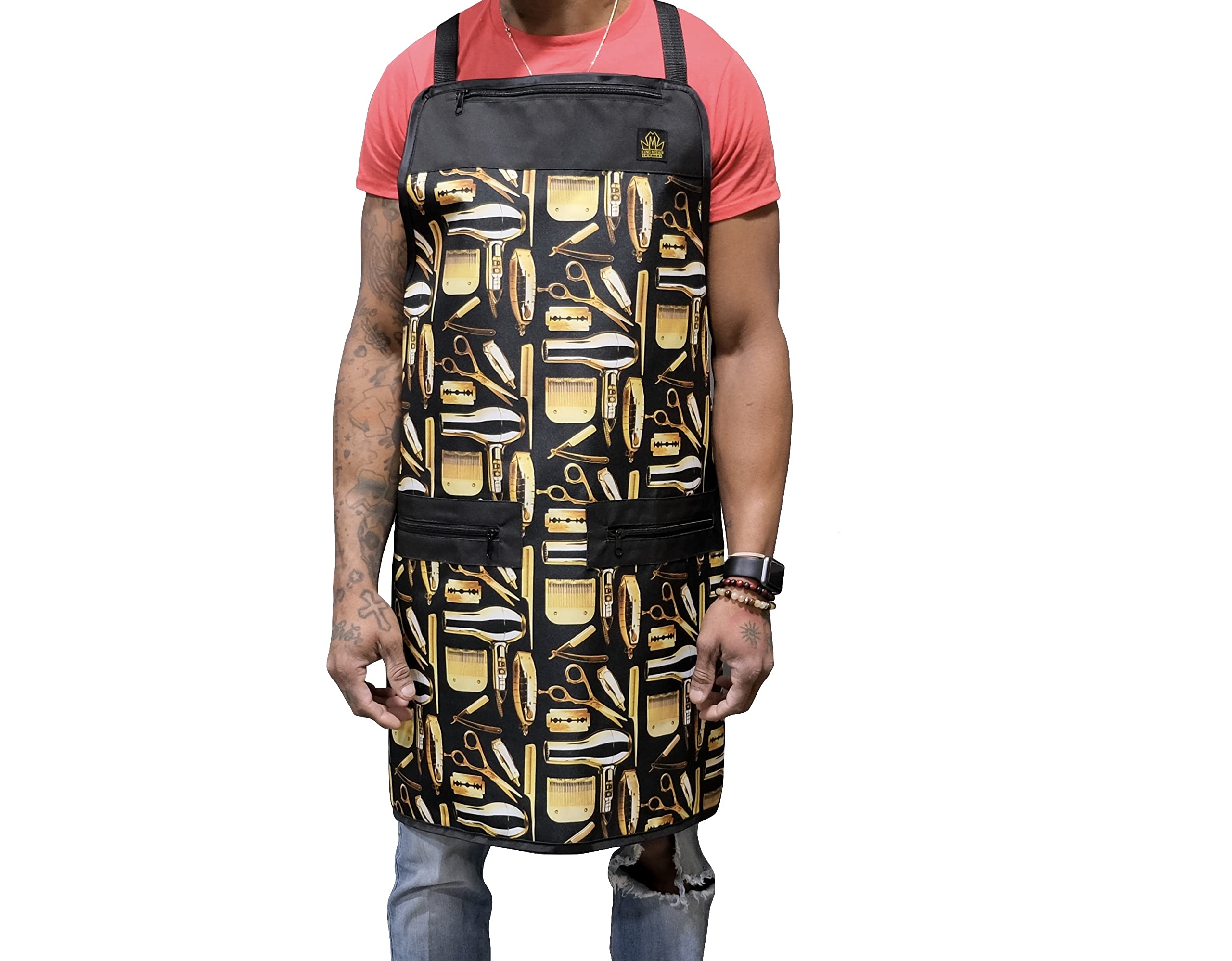 King Midas Barber Apron Unisex Hair Stylist Apron (Black & Gold)