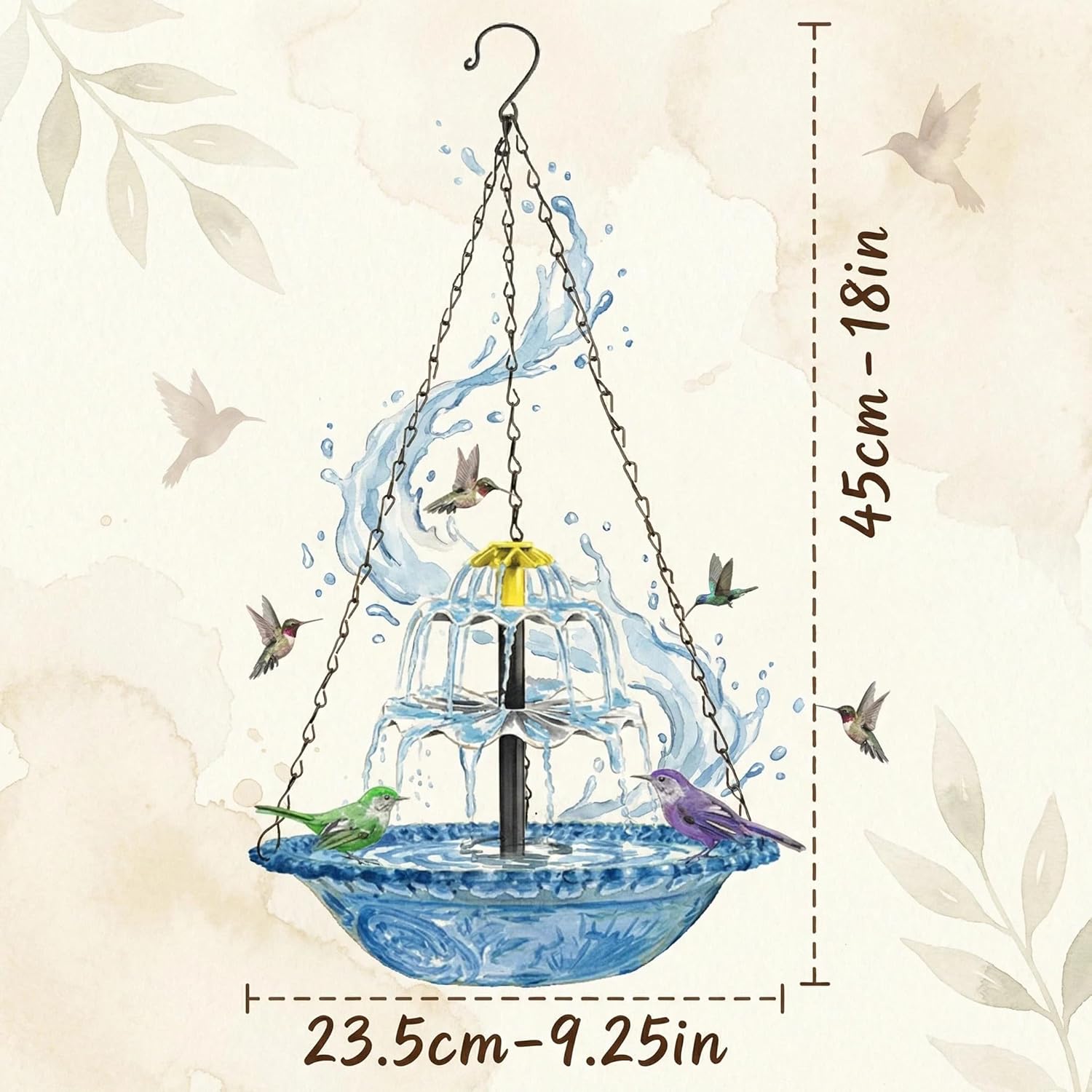 Solar Cascade Hanging Bird Bath Fountain-2026 Outdoor Hanging Bird Bath with Solar Fountain, Large Humming Birds Baths Fountains for Outdoor Garden Backyard Patio Lawn (Blue, Solor B)