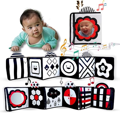 Lalala Baby Juguetes para bebés de alto contraste en blanco y negro de 0-6, 6-12 meses, libro suave para el tiempo boca abajo, juguetes sensoriales