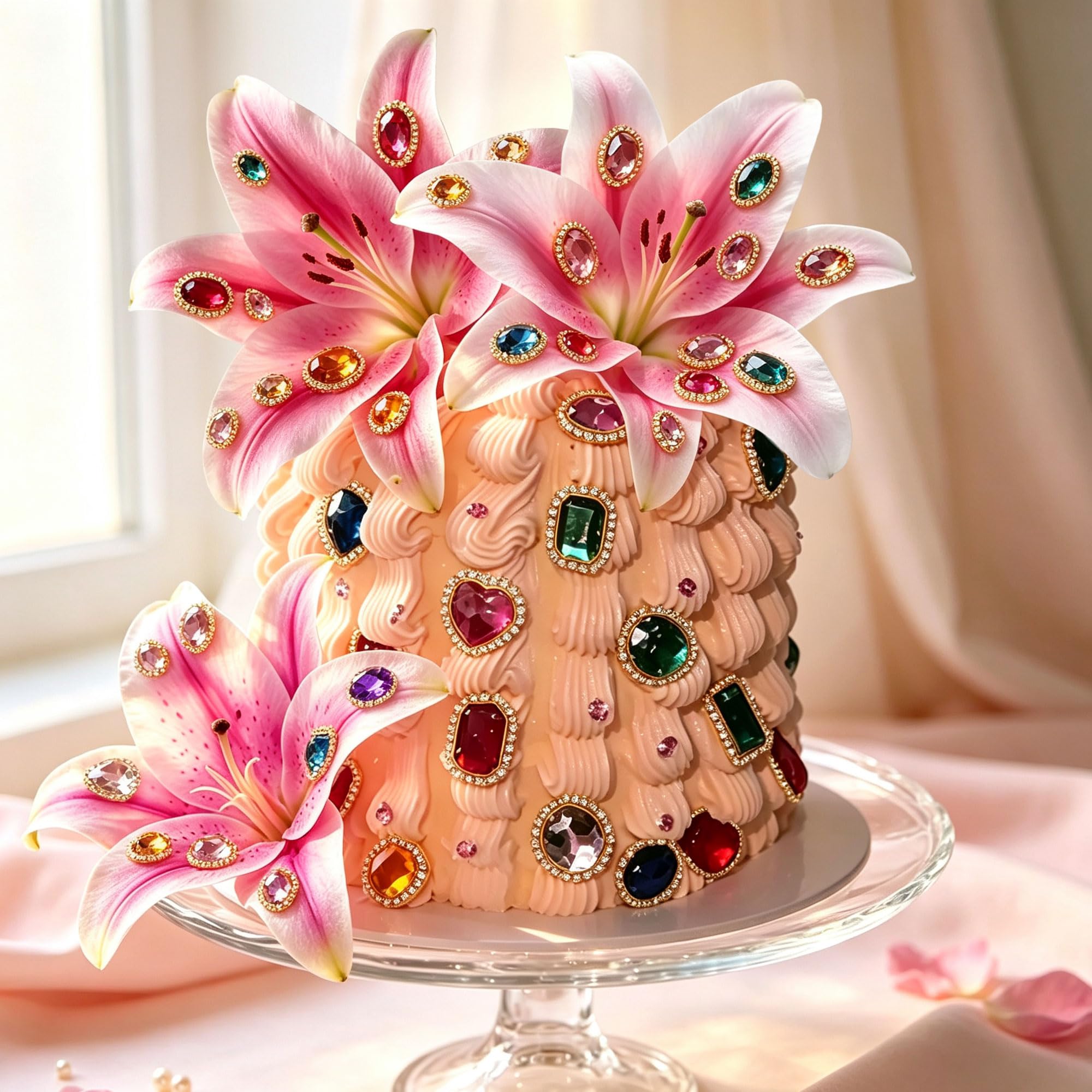 Lily Cake Toppers with Gems Large Artificial Lily Decor Vintage Gem Lilies