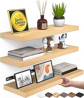 BAYKA Floating Shelves for Wall, Wall Mounted Rustic Wood Shelves for Ba...