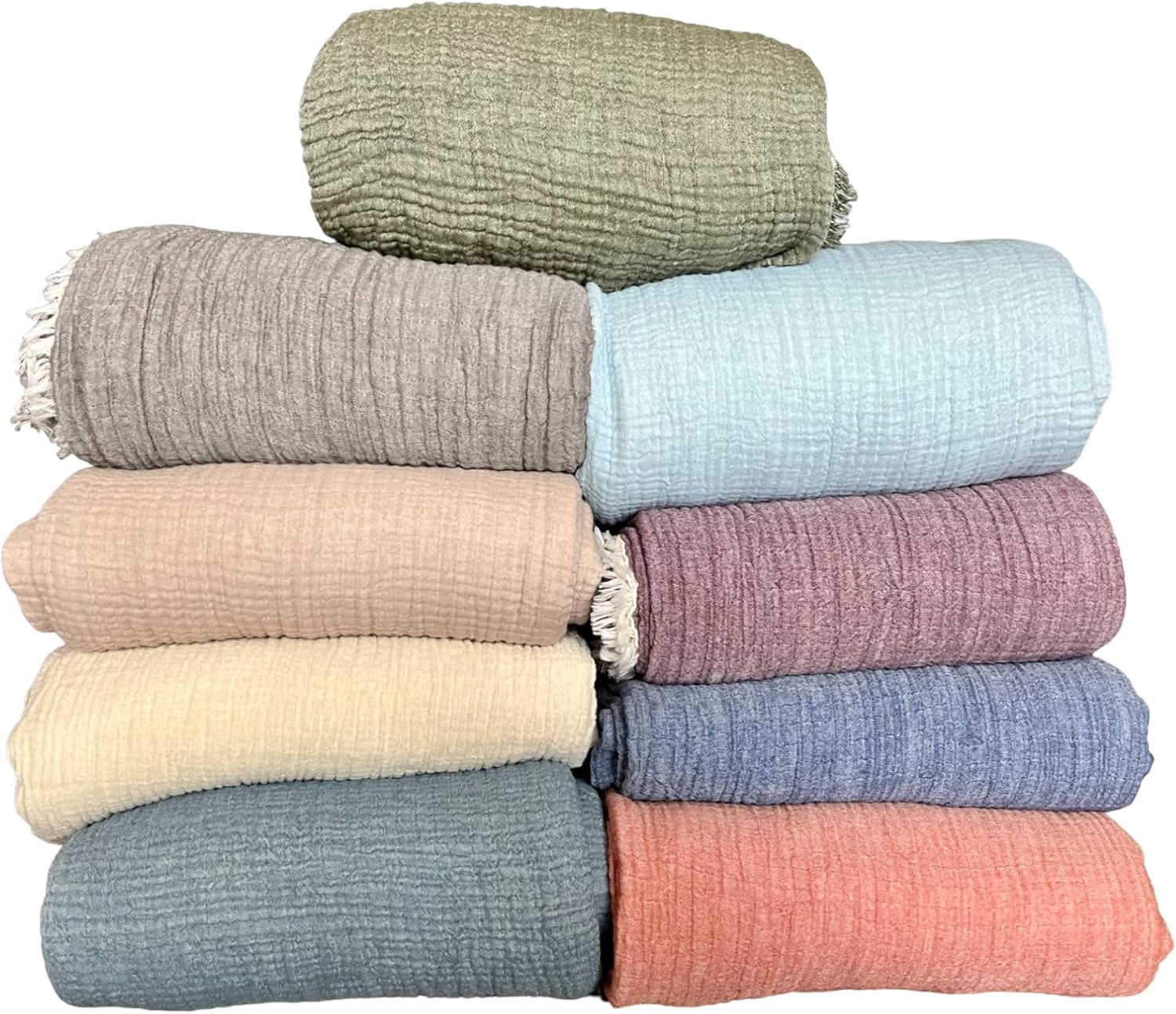 Soft Turkish Cotton Muslin Bed Cover, 100% Cotton Muslin Blanket, 4 Layers Bedspread, Reversible Coverlet, Denim Blue (Twin Size 63x90 - (160x230cm))
