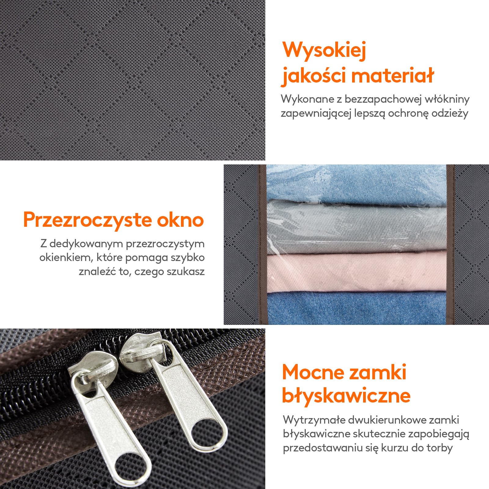 Lifewit Torba do Przechowywania Ubrań Składany Pojemnik do Przechowywania Szafa ze Wzmocnionym Uchwytem Wytrzymała Tkanina Przezroczyste Okienko na Swetry,Płaszcze,T-shirty,Koce,Opakowanie 6,35L,Szary