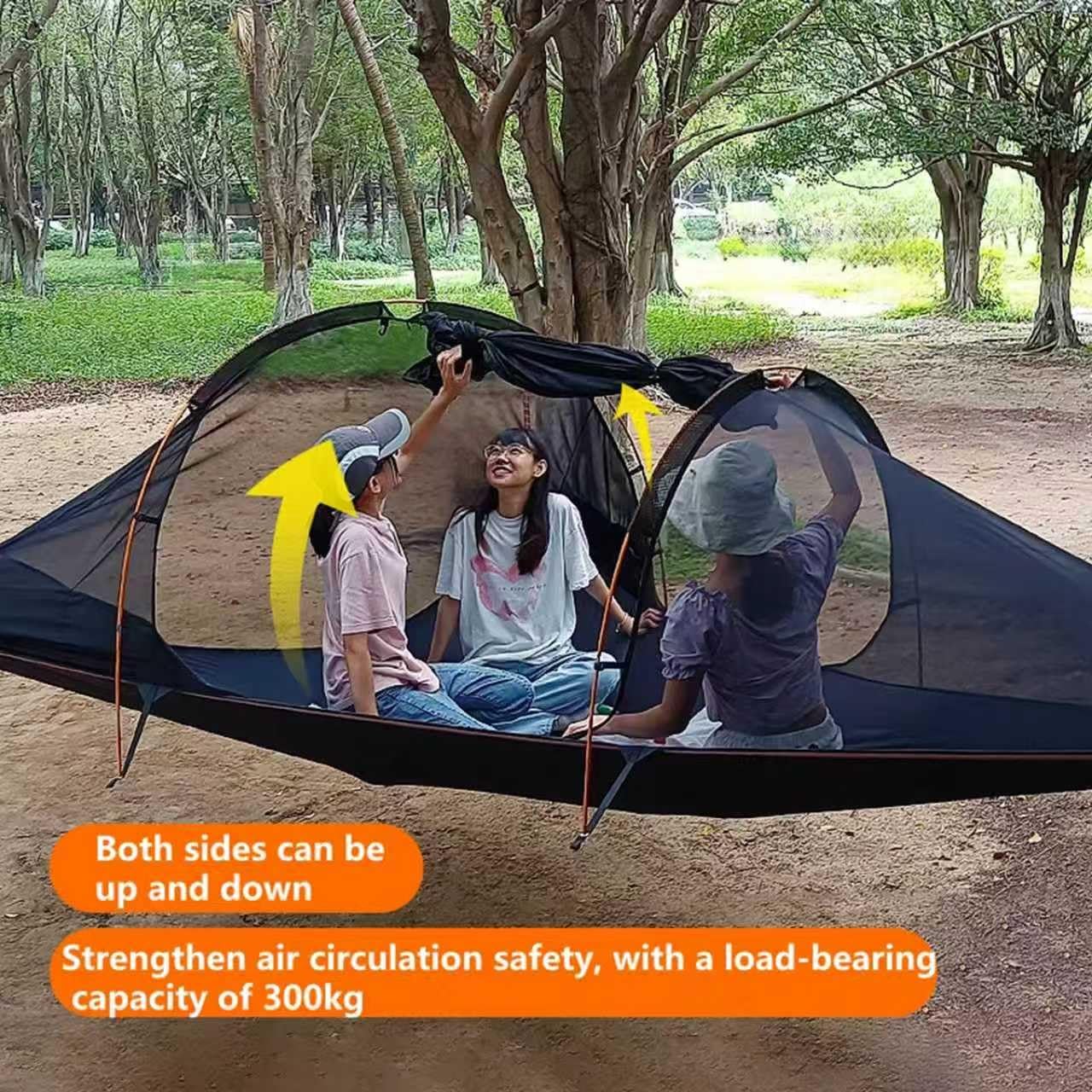 Tente hamac de Camping, Grands hamacs triangulaires for 1 à 3 Personnes, hamac de Camping Portable avec moustiquaire for l'extérieur, Voyage de randonnée(Military Green)