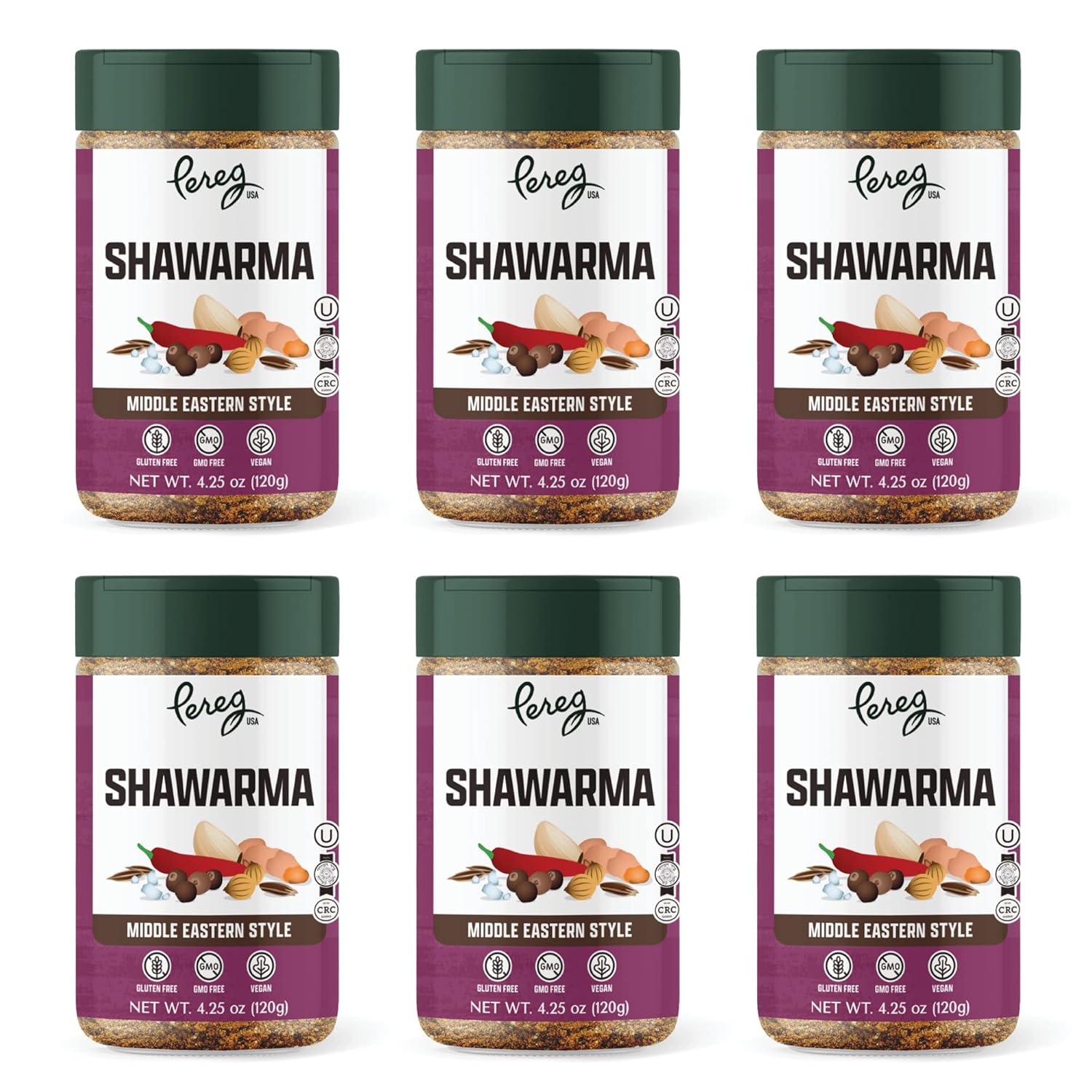 Pereg Shawarma Spice Seasoning (4.25 Oz x 6 Pack) - Spice Rub for Meat, Beef, Gyro & Poultry – Grill Flavor – Middle Eastern Spice Mix - Mediterranean - Non-GMO & Vegan