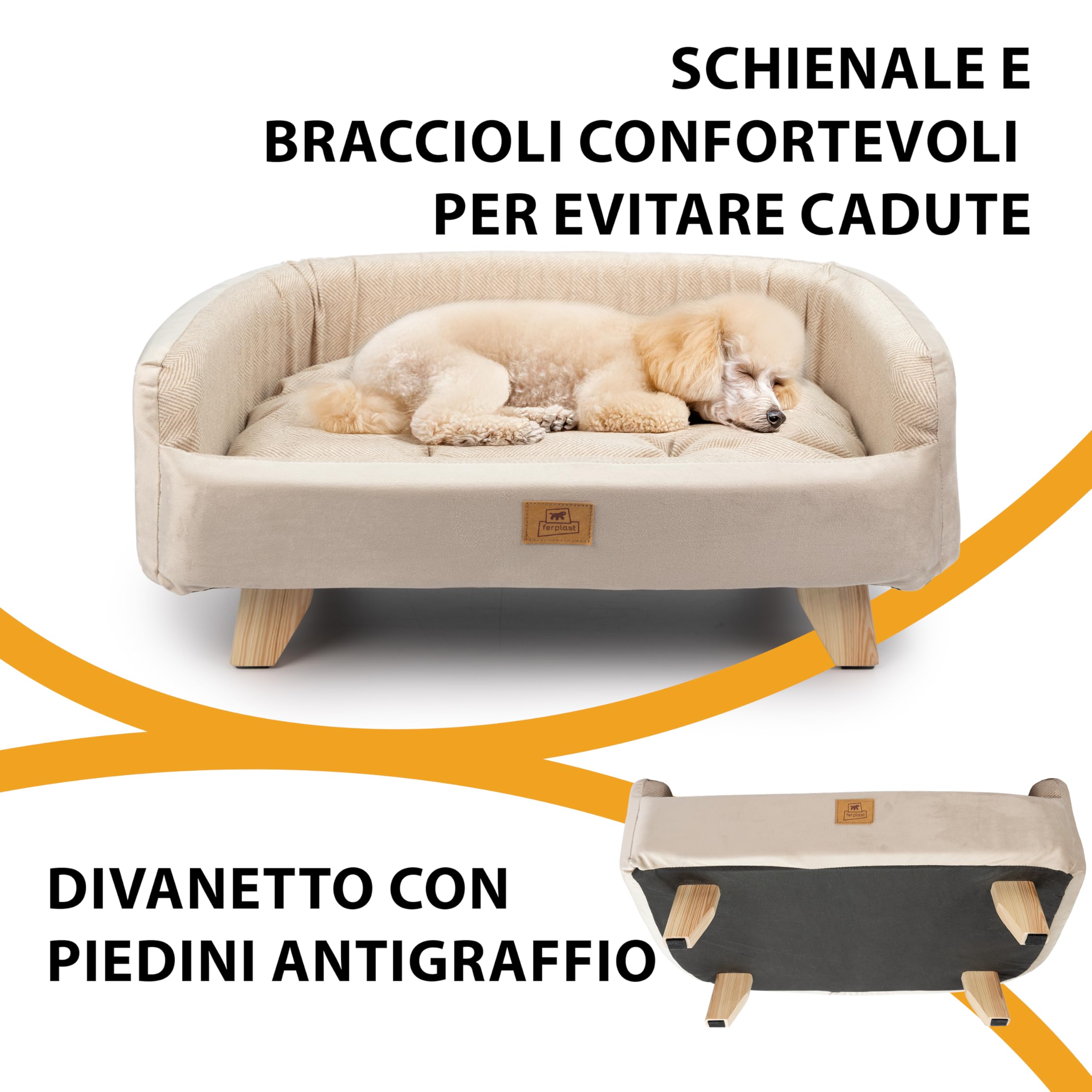 Ferplast Cuccia Cani e Gatti in Legno Certificato FSC® con Cuscino Morbido, Stile, Comfort e Durevolezza, 62 x 45 x h 26 cm.