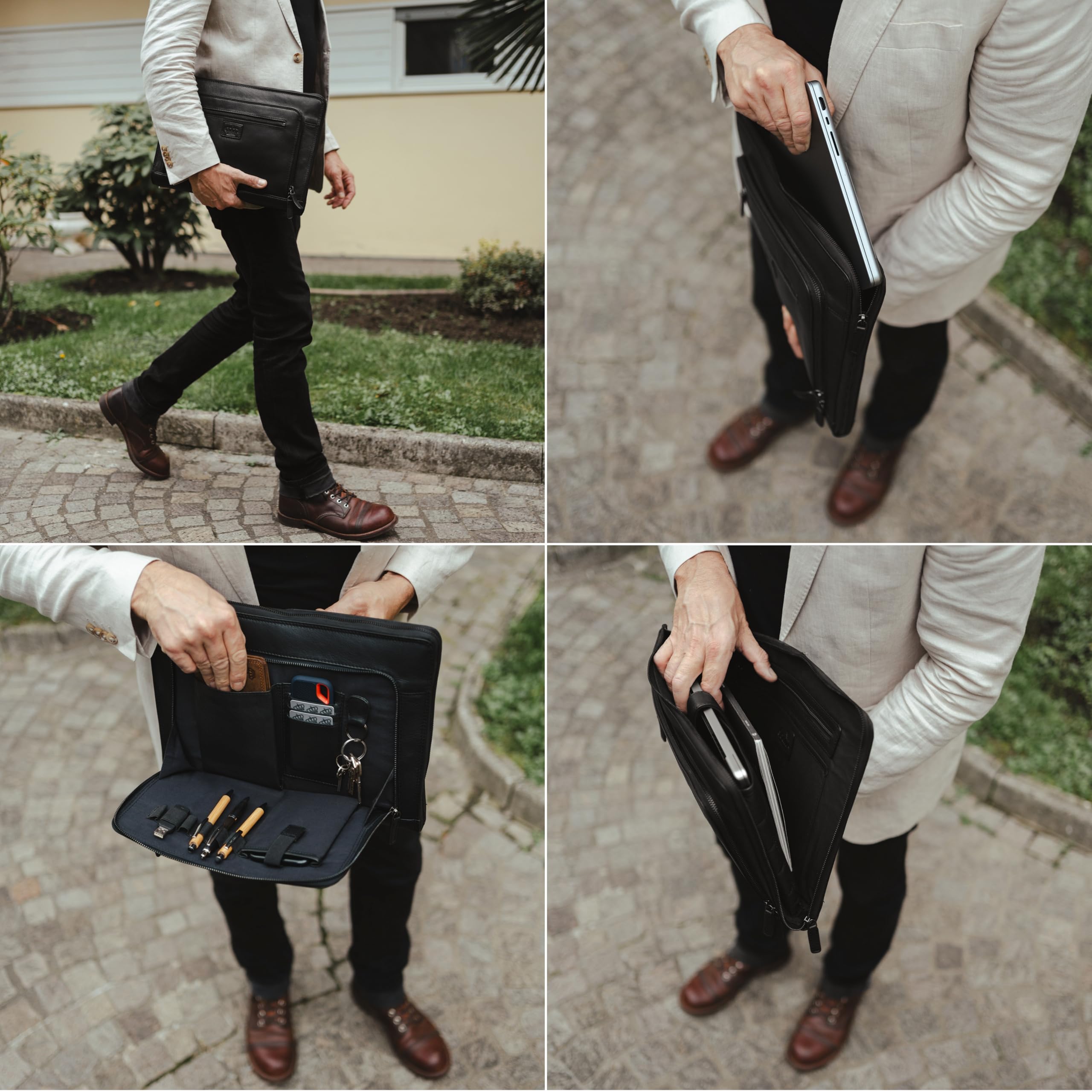 Baur - Borsa per notebook in vera pelle, per computer portatile fino a 13,3 pollici, realizzata a mano, con design sottile, pratica tasca frontale