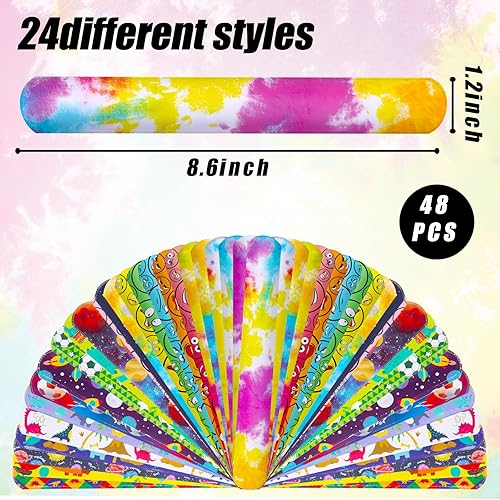 Miniatura 2 de POPLAY 48 pulseras para niños, pulseras a presión a granel, pulseras de teñido anudado a granel, regalos de fiesta de fin de año, premios de aula,