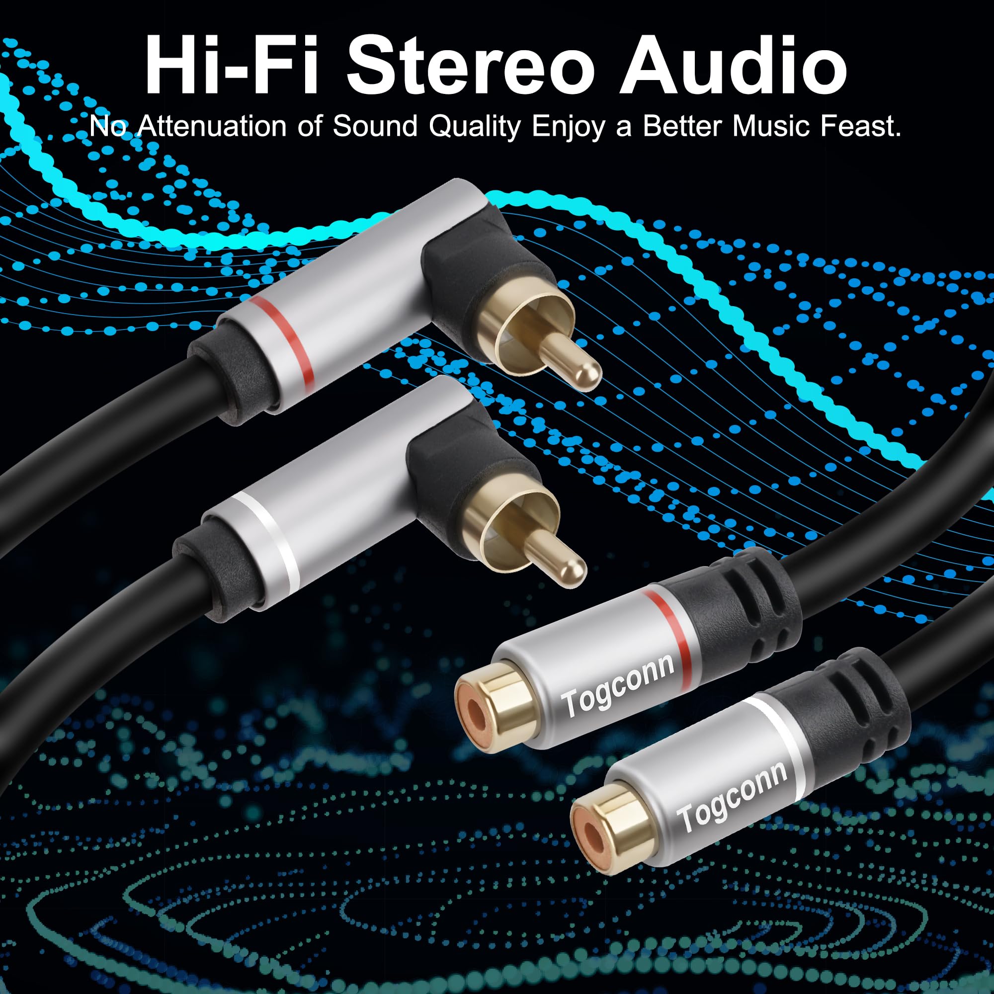 Przedłużacz RCA (2 sztuki), 2 RCA męski na 2 RCA żeński kabel audio stereo adapter 24-karatowym złotem wtyczka podwójny przedłużacz RCA (1 stopa)
