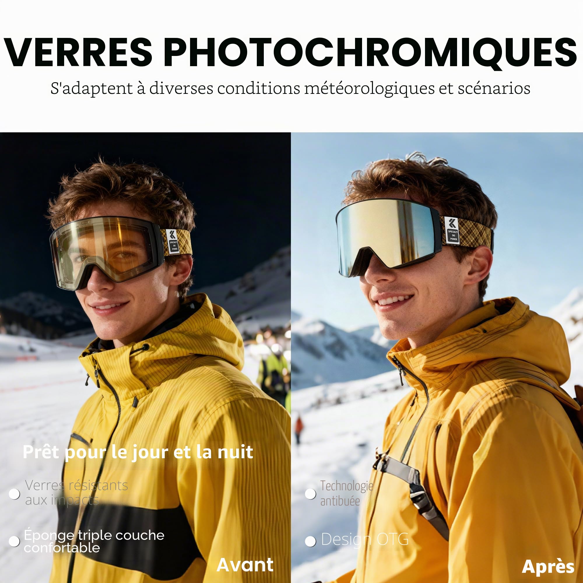 KAPVOE Masque de Ski Photochromique Magnétique Antibuée OTG K721