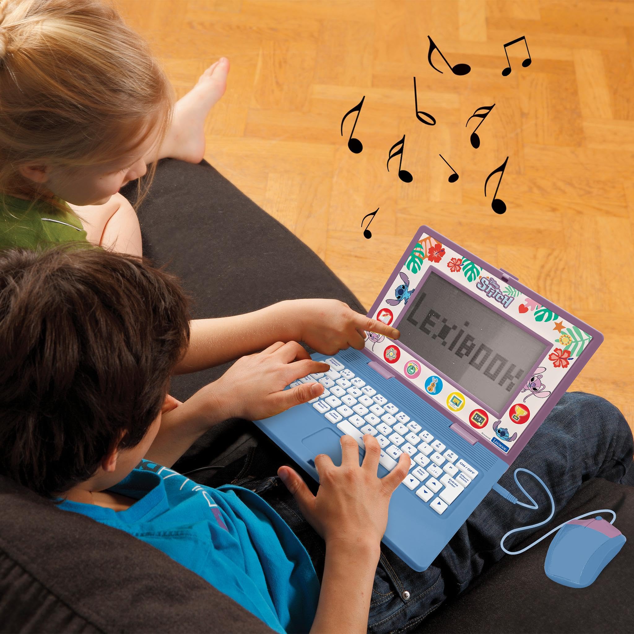 Lexibook, Disney Stitch, francuski/angielski dwujęzyczny laptop edukacyjny, zabawka dla dzieci, 170 zajęć do nauki, gier i muzyki, duży ekran, niebieski/fioletowy, JC599Di1LXB