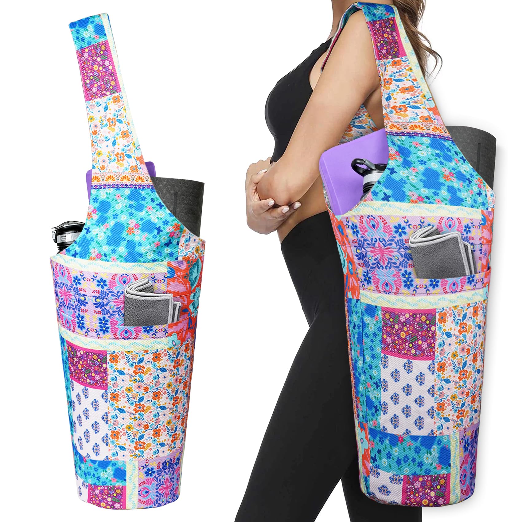 Yoga Mat Bag - Long Tote with Pockets - Holds More Yoga Accessories - Yoga Bag Fit Most Size Mats - Yoga Mat Carrier