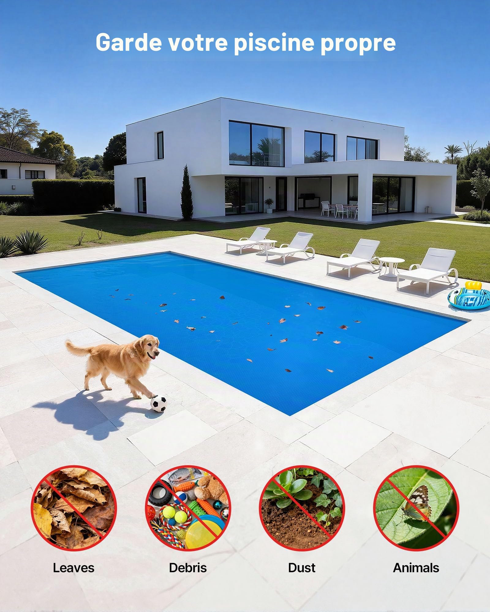 VEVOR Bâche Solaire Piscine Rectangulaire 11x5,5 m Couverture Solaire Piscine 0,2 mm Bâche à Bulles Polyéthylène pour Piscines Hors Sol Creusées, Absorption Chaleur Jour Rétention Chaleur Nuit, Bleu