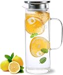 Pitcher en verre résistant à la chaleur avec lis et goutte, Pitchers en verre de thé glacé Pitcheurs de boissons pour réfrigérateur, pitcher d'eau en verre et carafe 1000ml/34oz