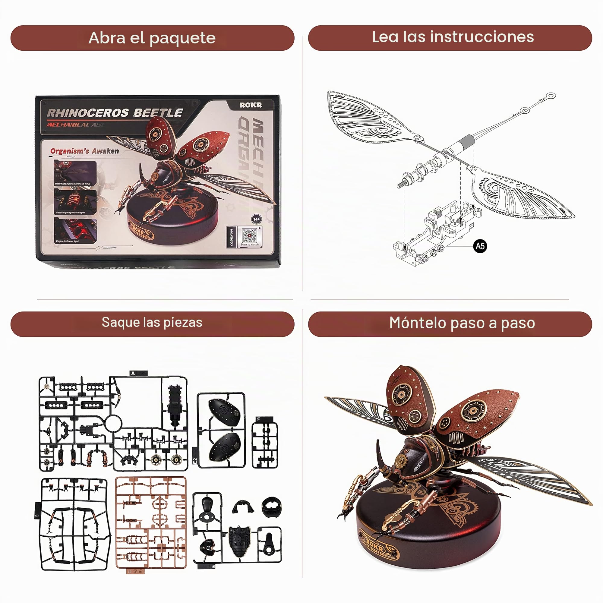ROKR Puzzle 3D Metal y ABS Maquetas para Construir Adultos Rompecabezas de Escarabajo Regalo Cyberpunk Insectos (MI01)