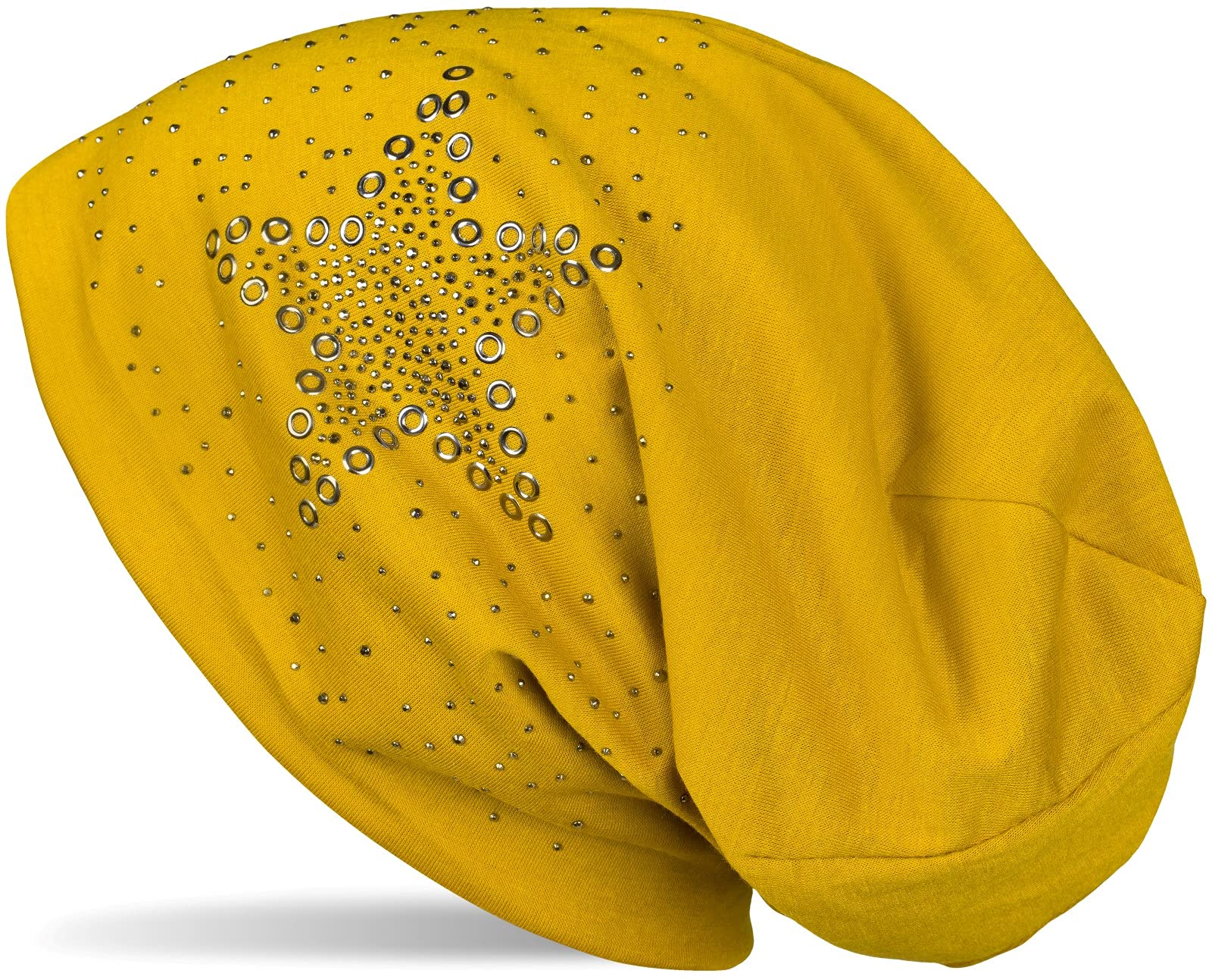 Stylebreaker Women's Curry Slouch Beanie With Star Rivets And Rhinestone Applications, Punched Rivets, Unisex 04024049, Colour: