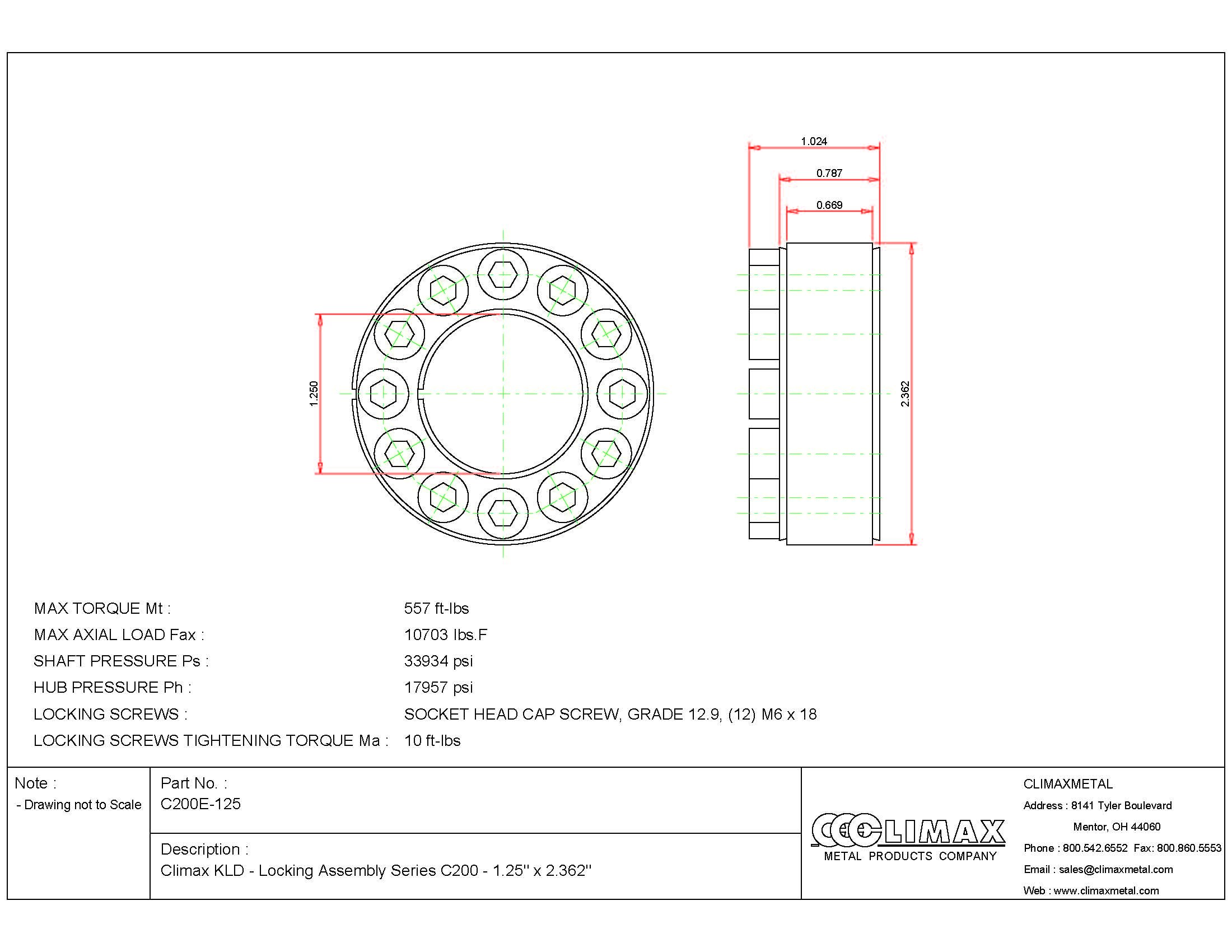 Climax Metals C200E-118 Series 200 Locking Assembly, Steel, 1.19