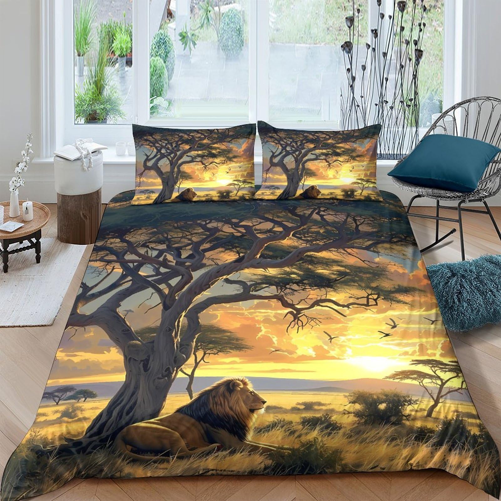 Ctjqhvkz Style-9 3D Printed Sunset Savannah Fitted Sheet Microfiber Soft Breathable Lion Landscape Mattress Cover For Bedroom Decor Single（135X200cm）