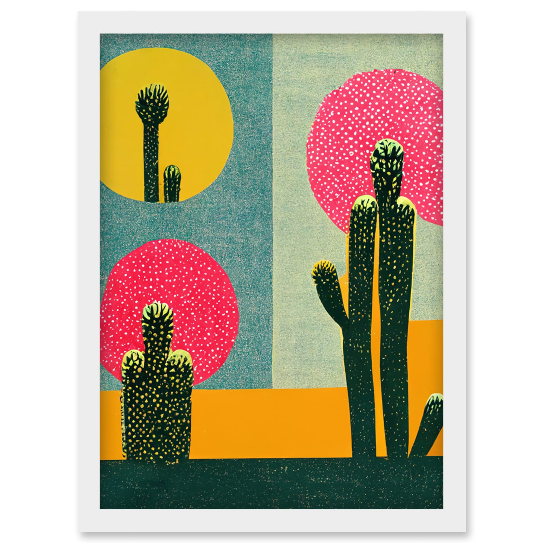 Wee Blue Coo Surreal Pop Art Cholla Desert Cactus Artwork Framed Wall Art Print A4