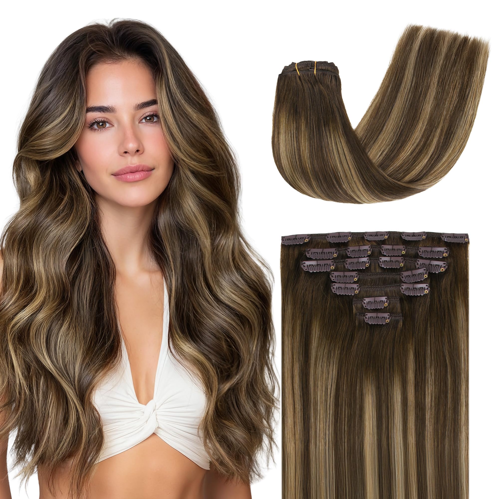 GOO GOO Clip in Hair Extensions Human Hair, 22inch 120g 7Pcs, #1B Natural black, Hair extensions for women, Human Hair Extensions Clip in — view 90