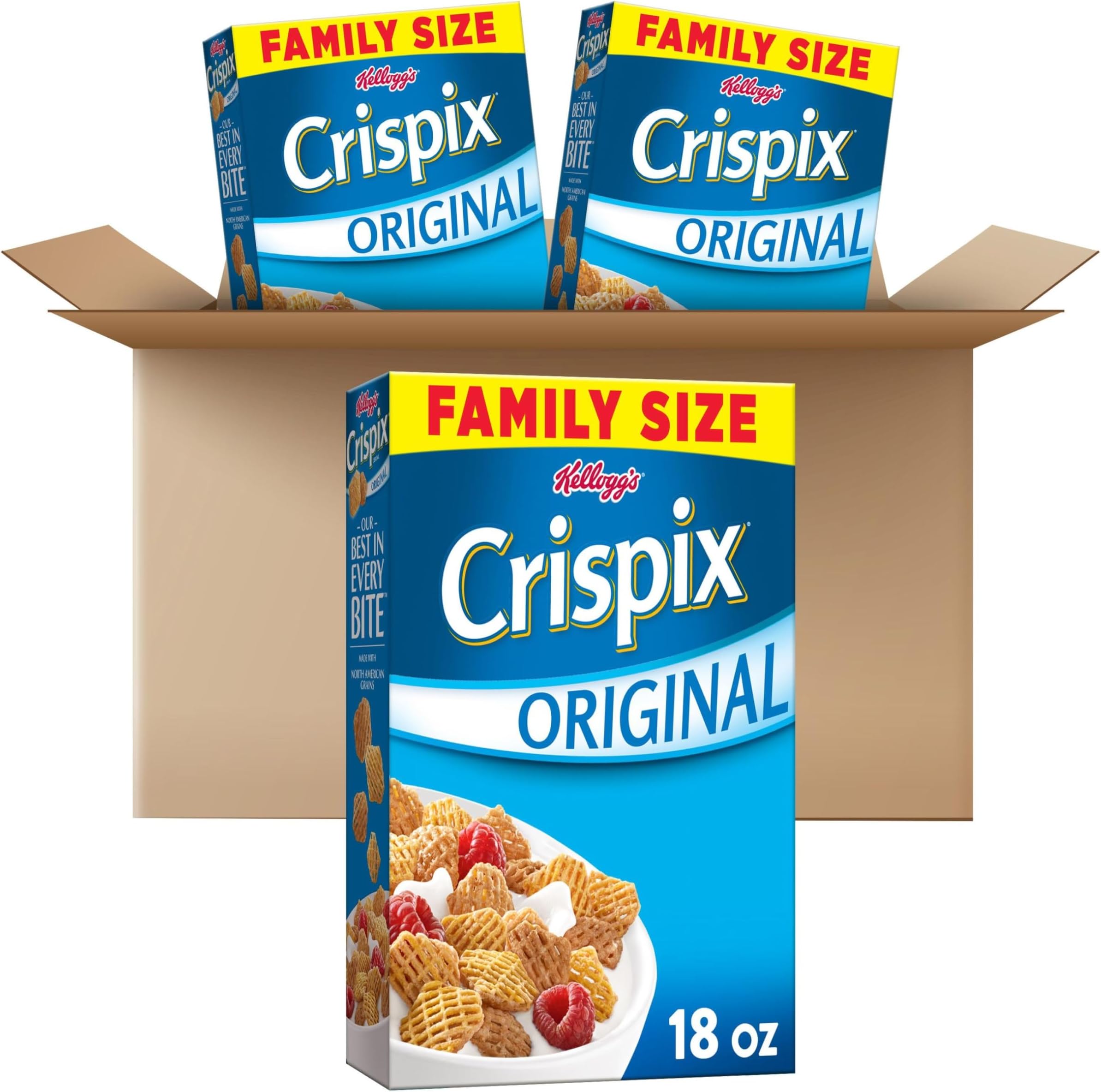 Kellogg's Crispix Cold Breakfast Cereal, 8 Vitamins and Minerals, Great in Snack Mix, Family Size, Original (3 Boxes)