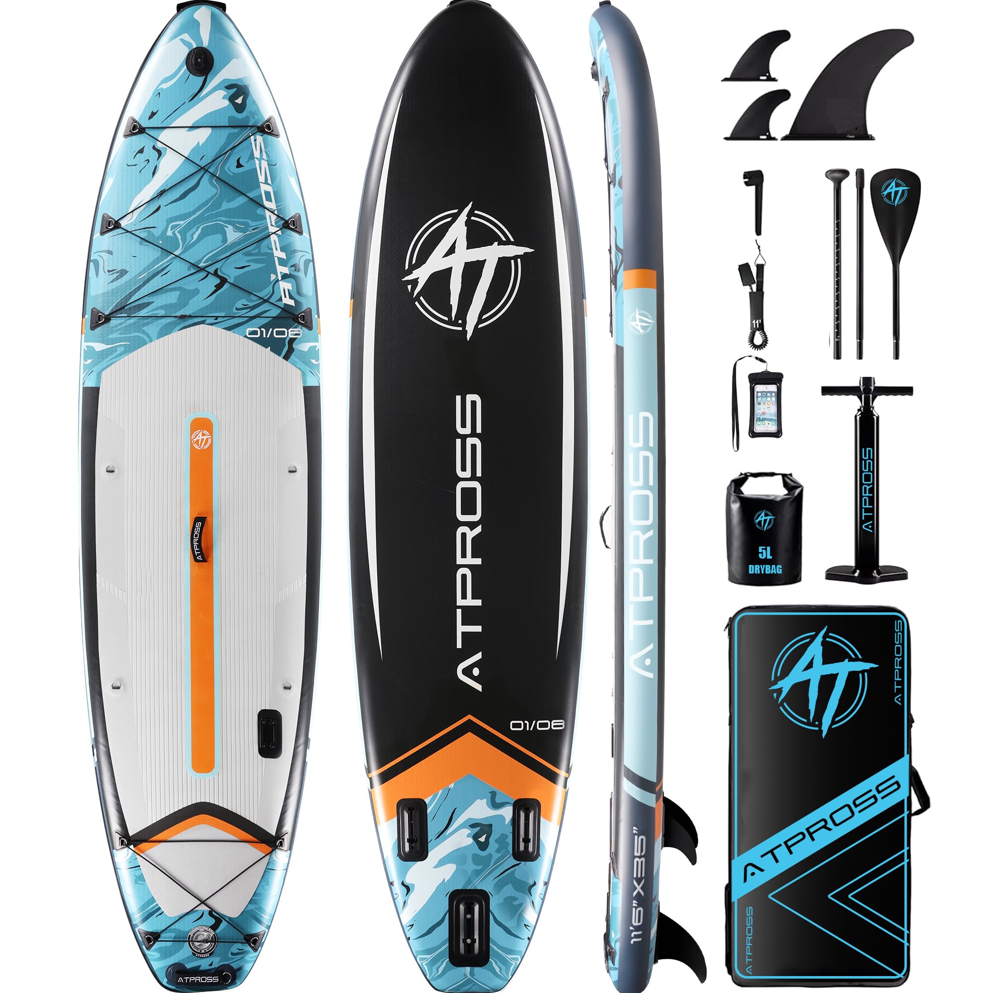 Aufblasbares SUP Board 350 x 89 x 15 cm, bis 240 kg Tragfähigkeit, extra breit für Erwachsene, rutschfeste Standfläche, inkl. Premium SUP Zubehörset & Rucksack,ideal für Yoga
