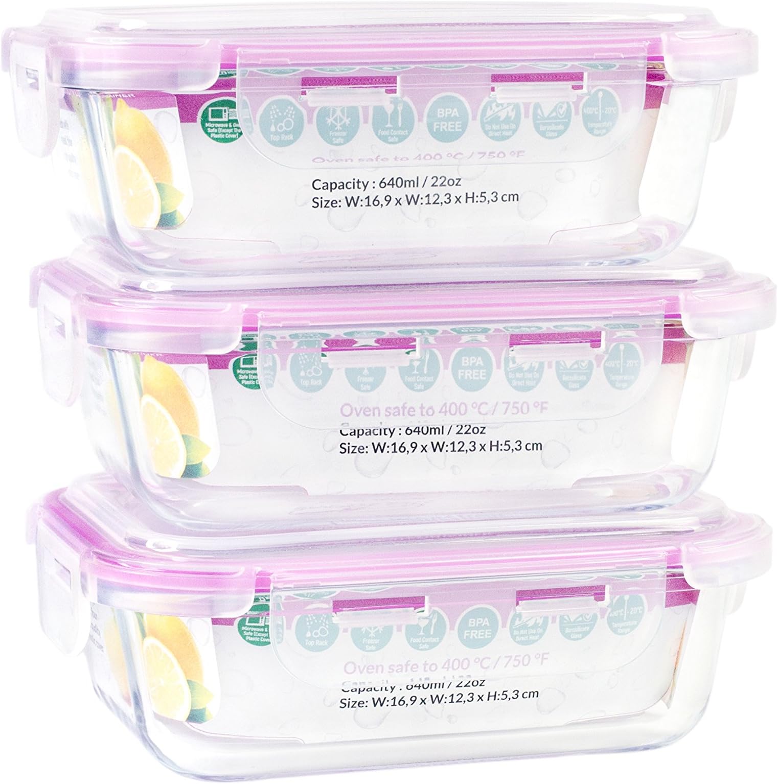 Glass Meal Prep Containers (Pink, 22oz)