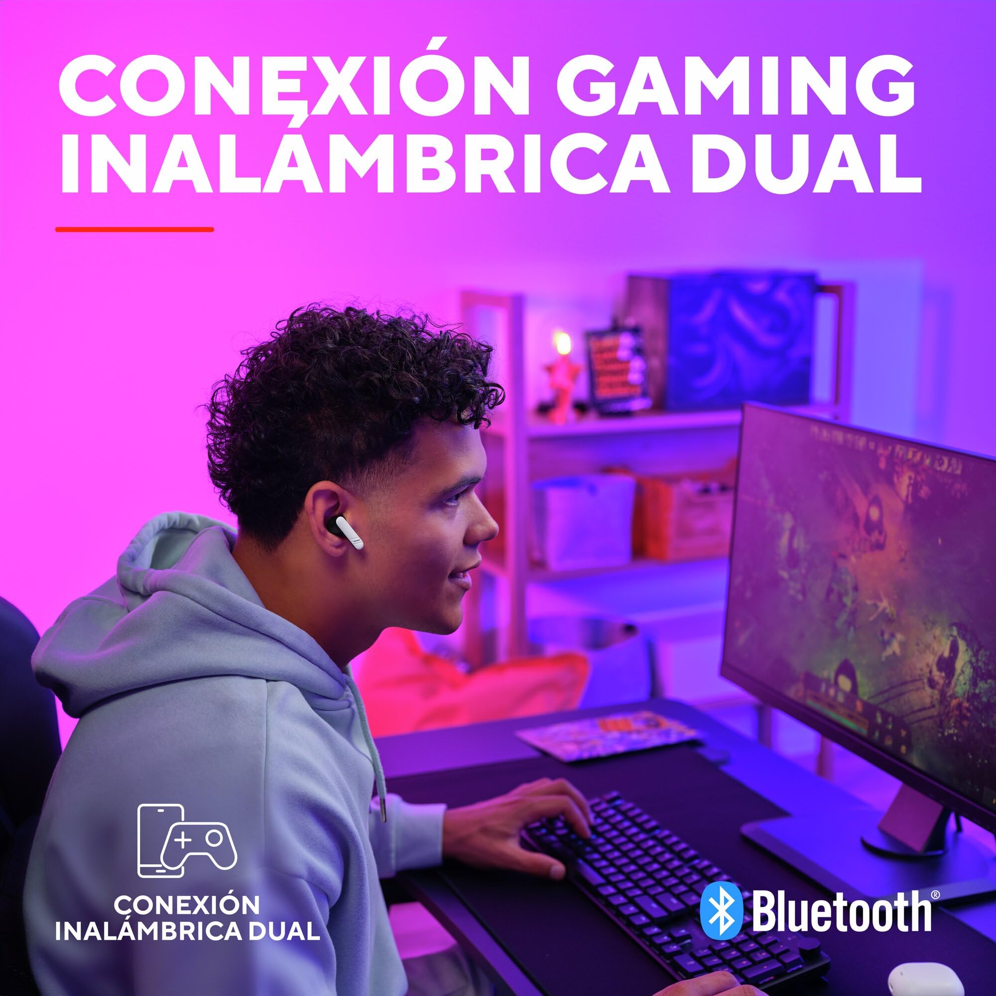 GXTrust Oxxie Auriculares Inalámbricos Bluetooth, Blanco | Cascos Gaming Intraauriculares para PS5 Switch PC Mobile, Bluetooth o Receptor USB-C Baja Latencia, 4 Micrófonos ENC