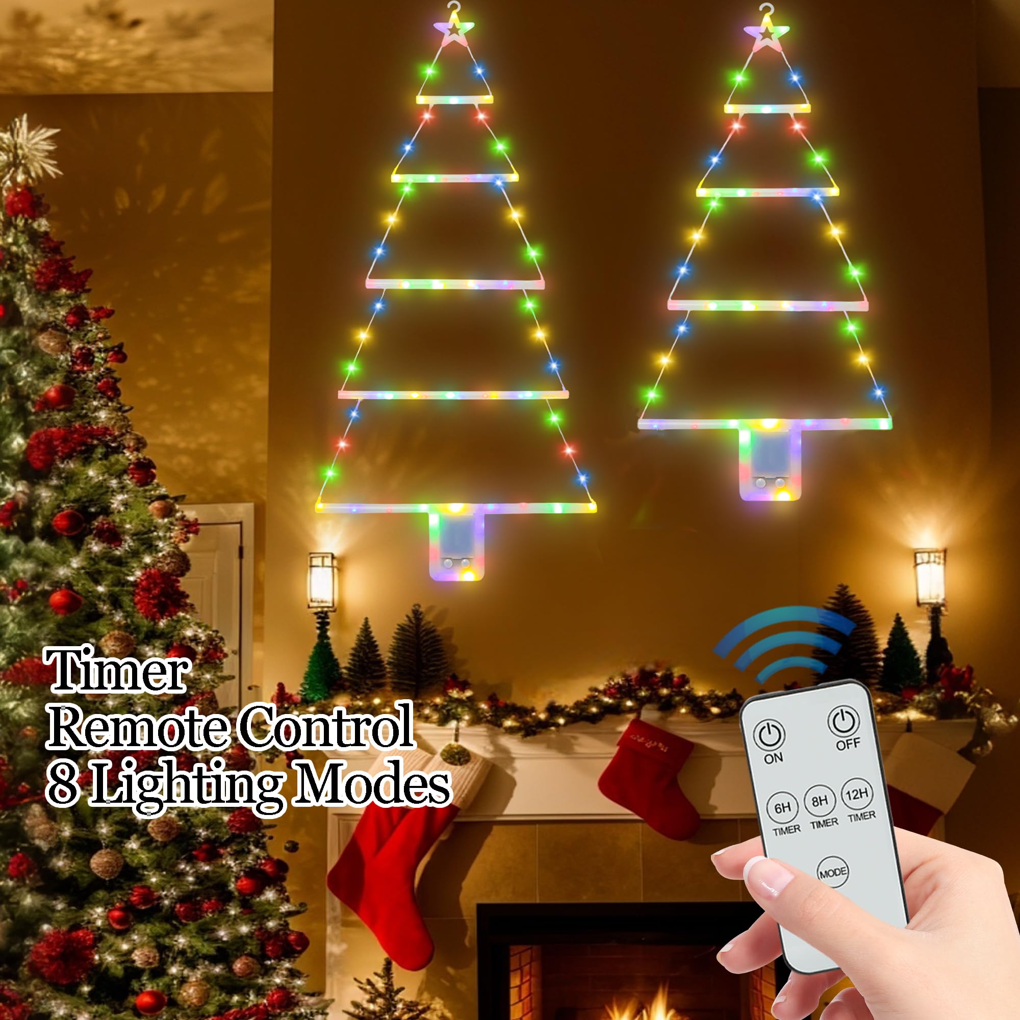 Obralitic Christmas Tree Ladder Lights with Remote, 3 FT & 2.4 FT Window Hanging Lights, LED Decor with Timer & 8 Modes for Indoor Home