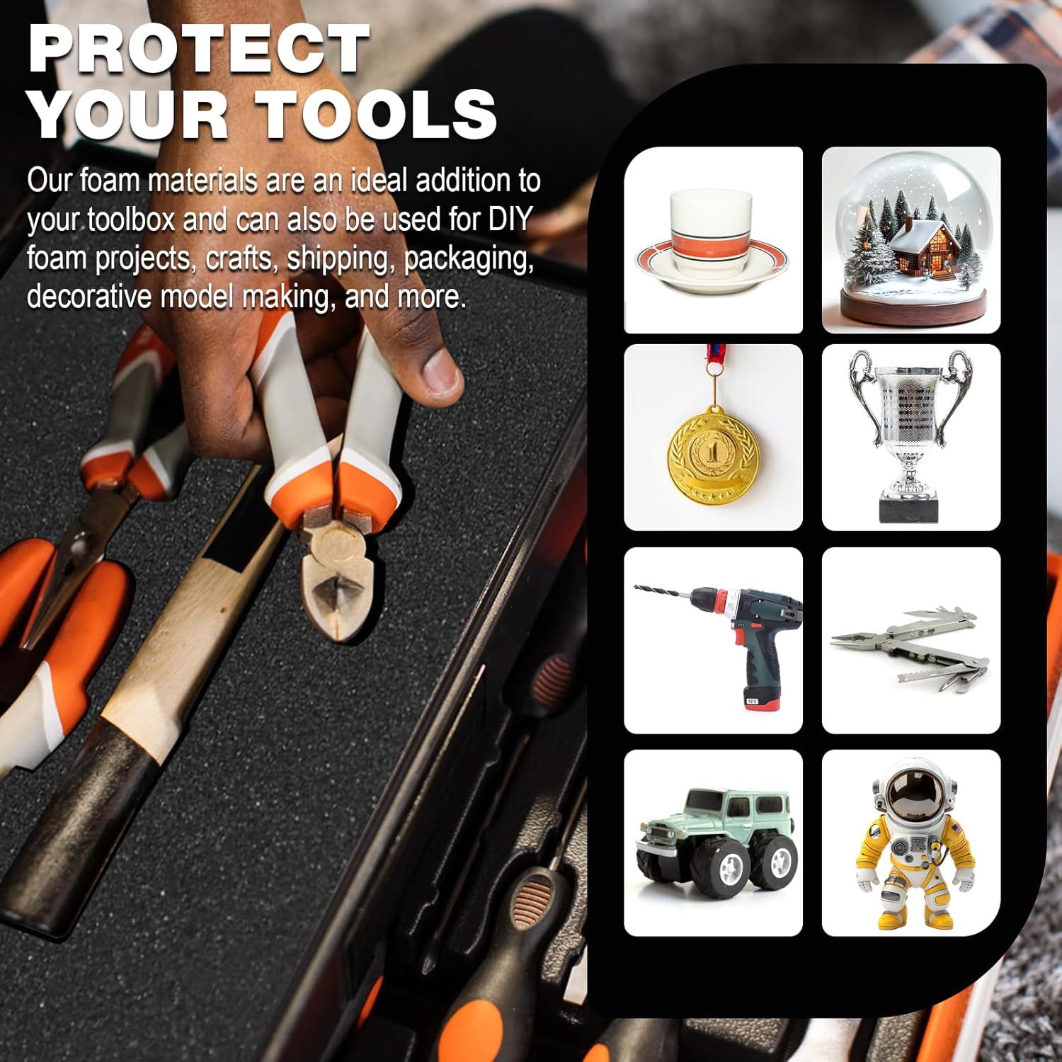 4PCS High Density Polyurethane Foam Sheets - 2P 16 x 12 x 1.6 Inch and 2P 16 x 12 x 0.4 Inch Foam Inserts for Cases, Black Foam Padding for Tool Box, Game Box, Camera Storage - Image 5