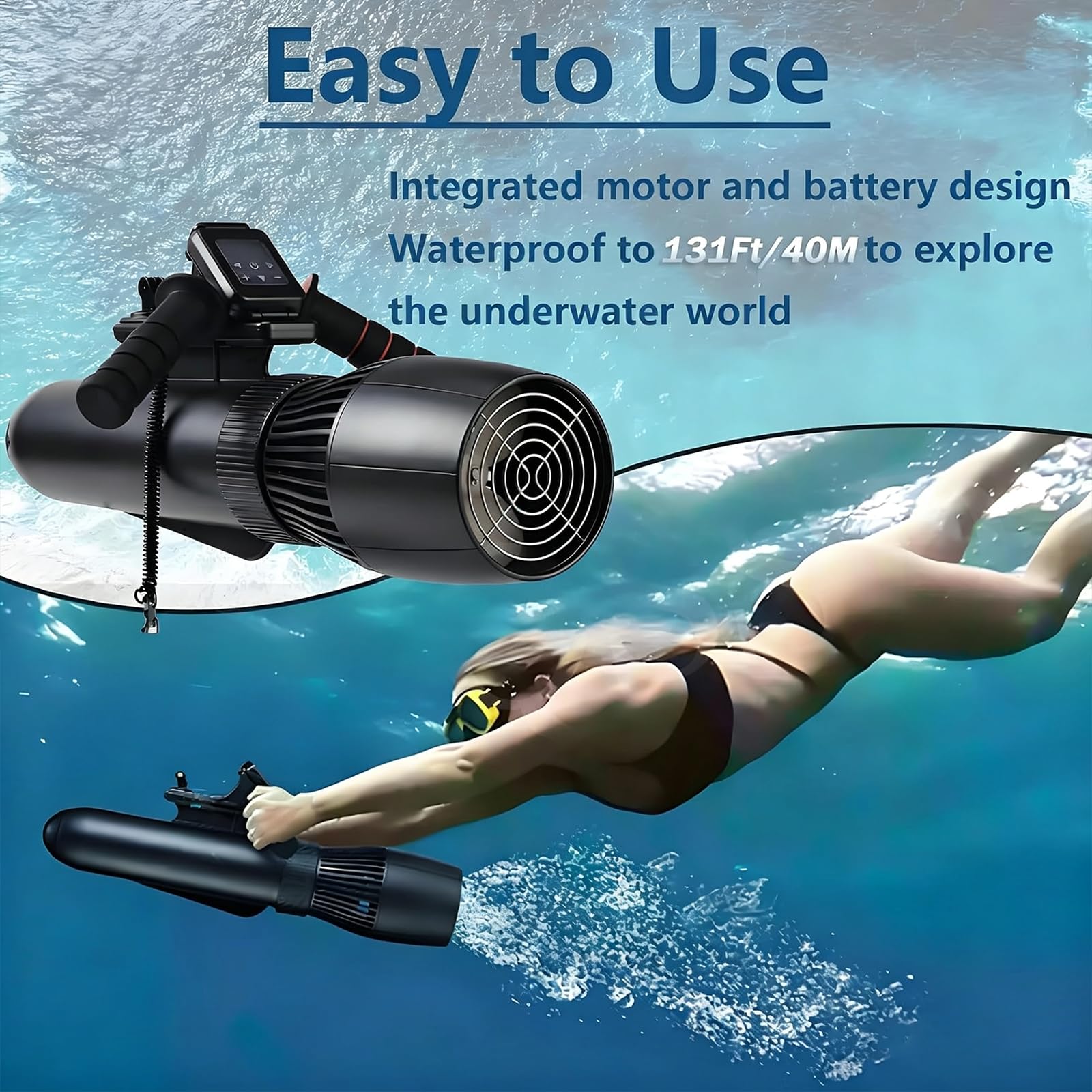 Scooter Subacuático Eléctrico, Scooter de Buceo 9 Velocidades | Autonomía 50 Min, Velocidad 7km/h, Profundidad 40m, Accesorios Paddle, Motor SUP para Buceo, Snorkel y Kayak