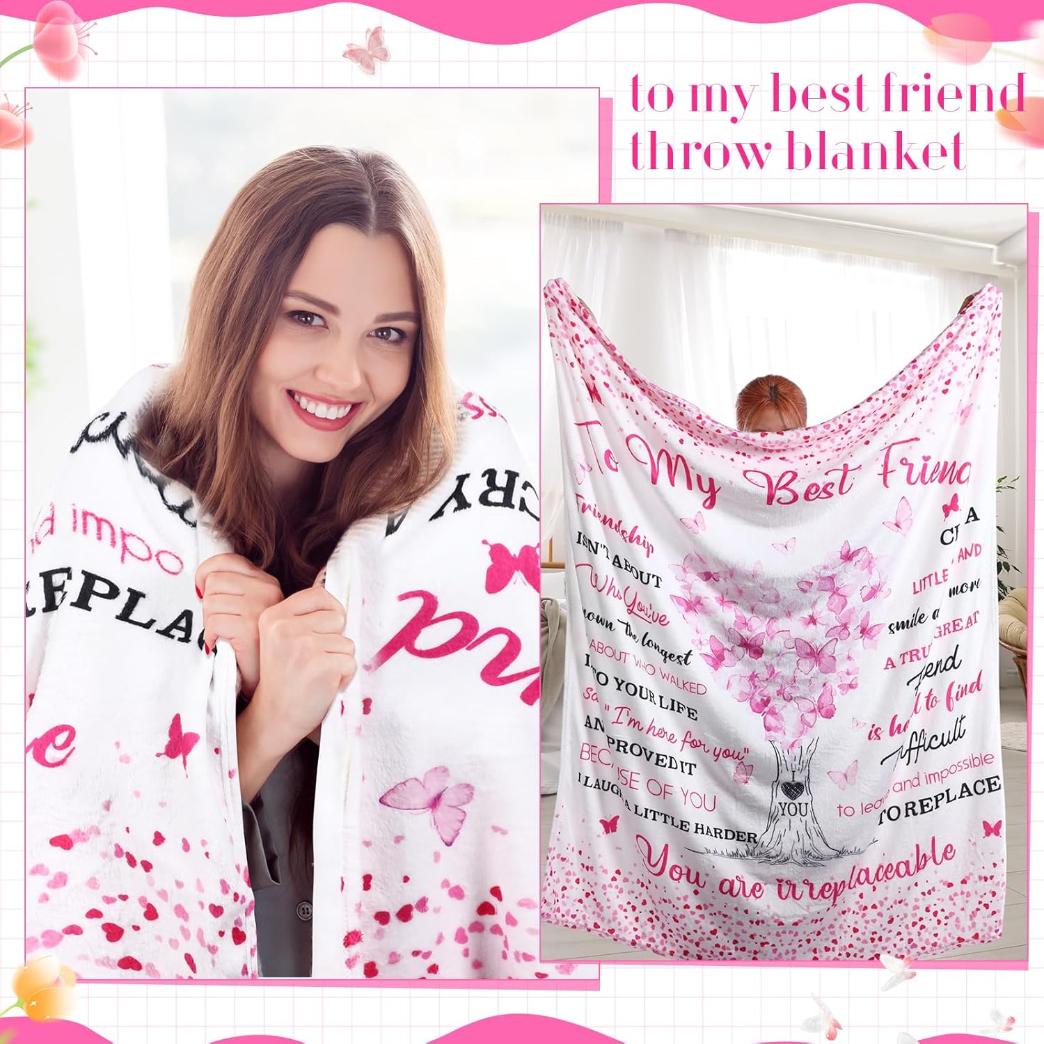 Blosssound Galentines Day Gifts Set for Women, to My Best Friend Throw Blanket Gift Baskets Ideas for Women Friends Female Bestfriend Besties Sister Wife Valentines Set - Image 4