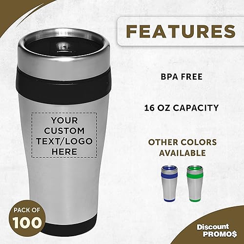 Miniatura 2 de Tazas de viaje de acero inoxidable con aislamiento personalizado, 16 onzas, juego de 100, paquete personalizado a granel, perfectas para café