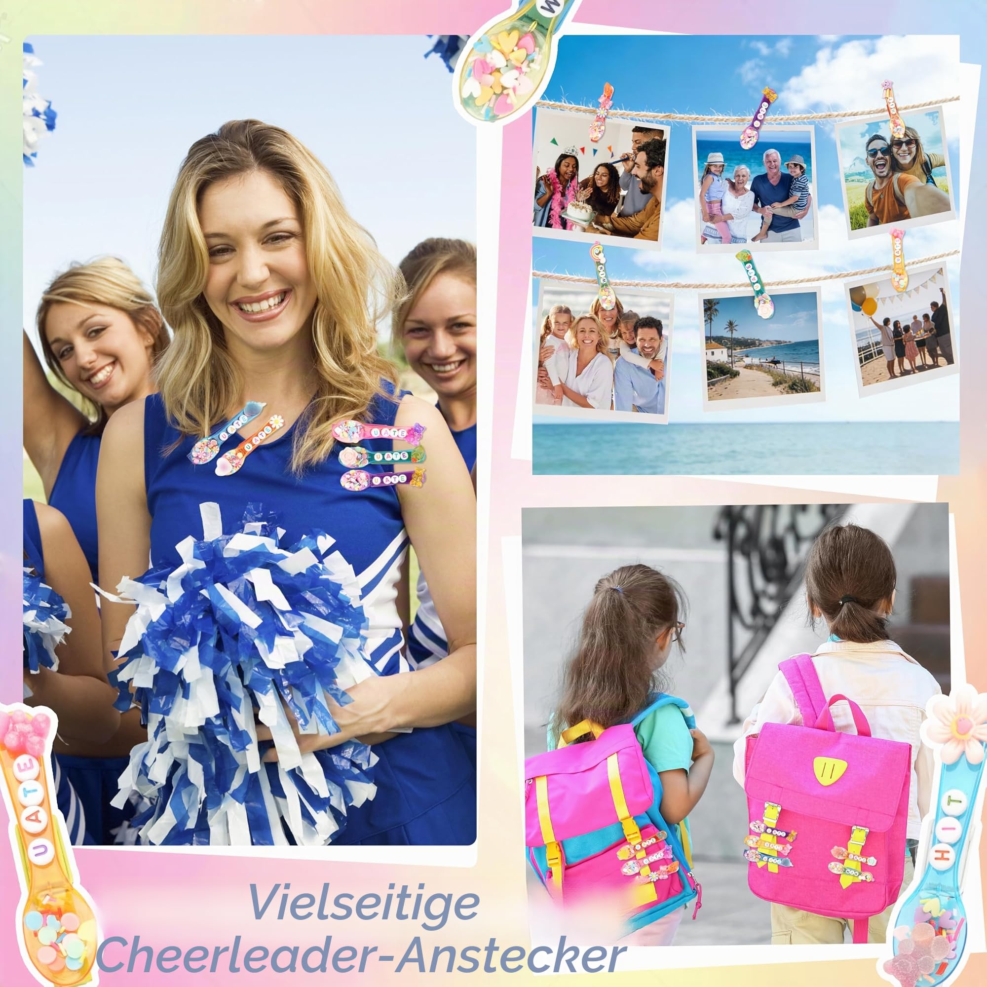 Fayoo 50 Stück DIY Cheer Pin Kit - Holznadeln, U ATE Perlen, Öffel Und Charms Für Pep Rally, Team Spirit Geschenke Sport, Volleyball, Basketball, Gymnastik, L