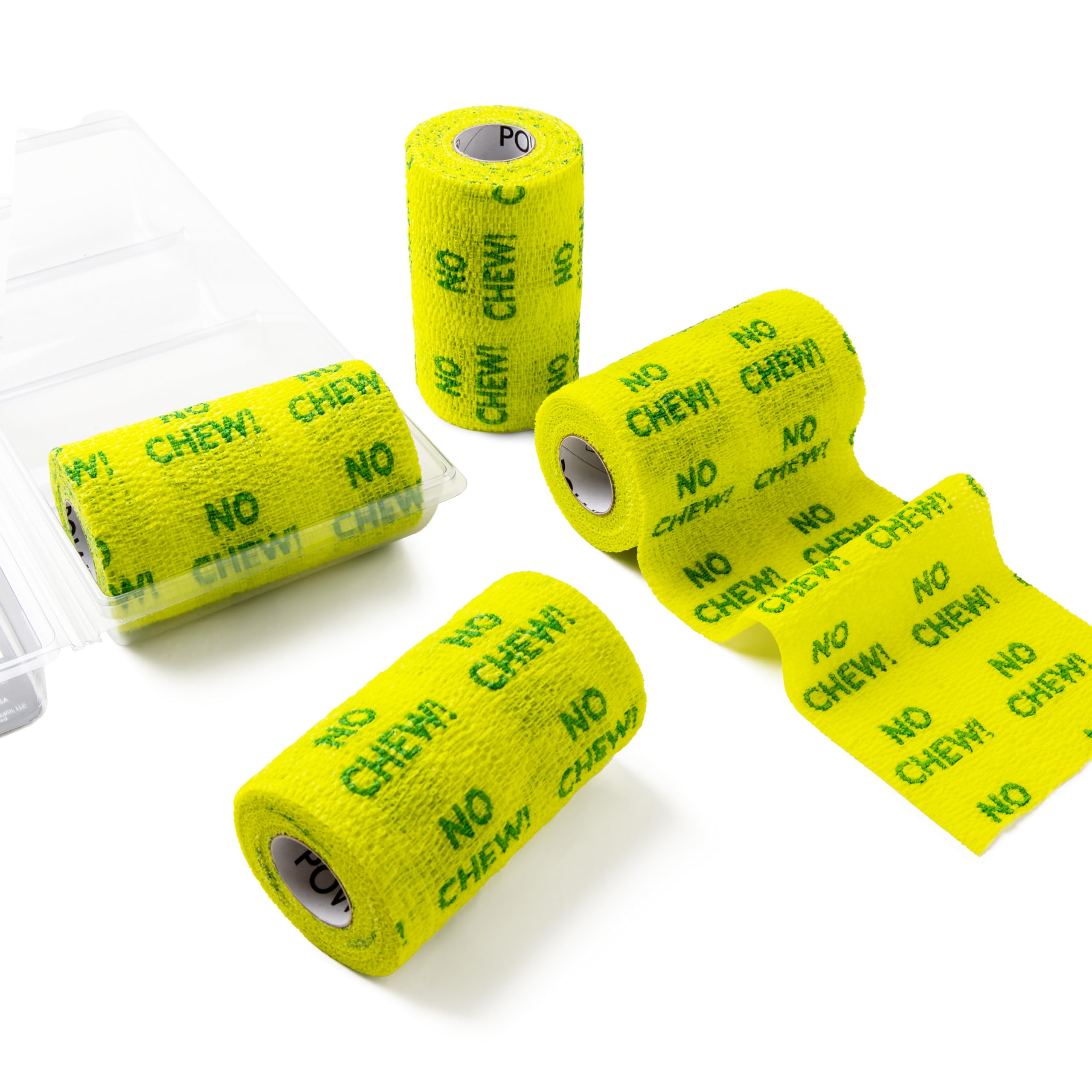 OVIK Health PowerFlex Equine - Benda autoadesiva extra forte, per la cura delle ferite, la compressione e il supporto per cavalli, mucche e cani, non si mastica, 4 rotoli (custodia richiudibile)