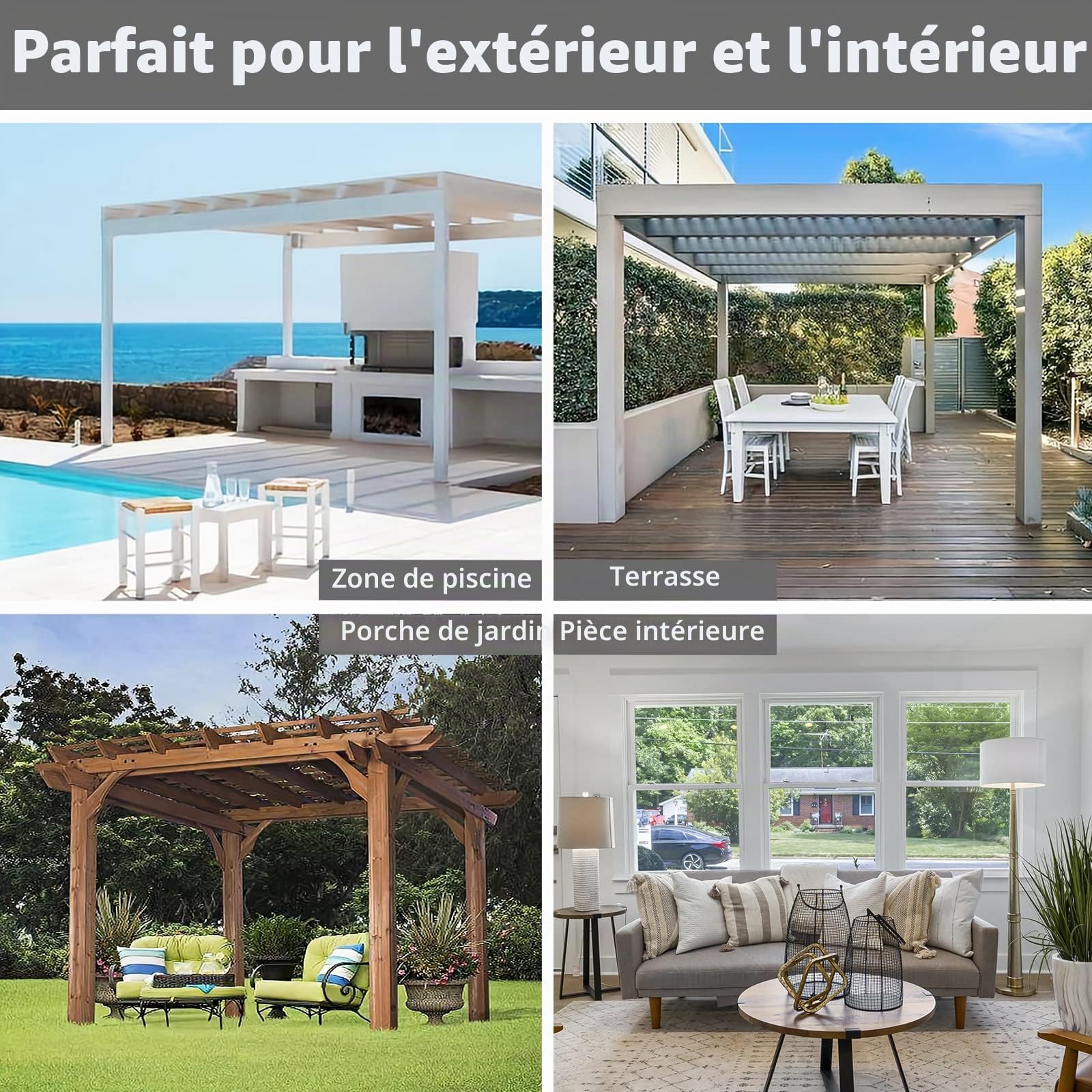 Easy-Going Lot de 2 Rideaux 100% imperméables pour extérieur, Coupe-Vent, résistants aux intempéries, Panneaux épais à œillets pour terrasse, tonnelle et pergola, 137 x 213 cm, Gris foncé