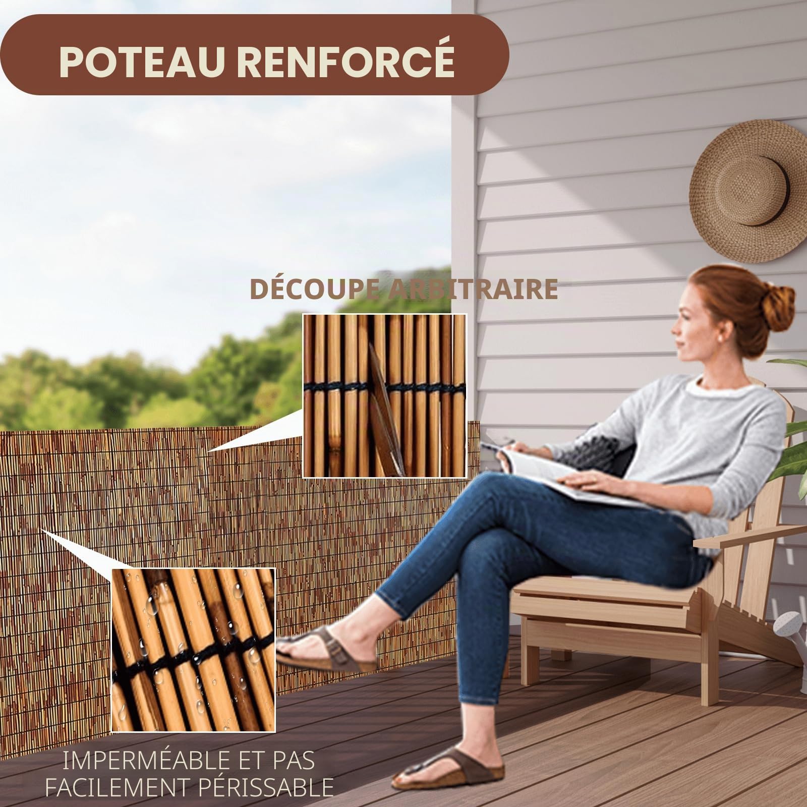 KOIUEYW Canisse en Roseau 90x500cm - Premium Brise Vue Jardin - Canisse Brise Vue Extérieur pour Jardin Terrasse Balcon Clôture Palissade - Marron
