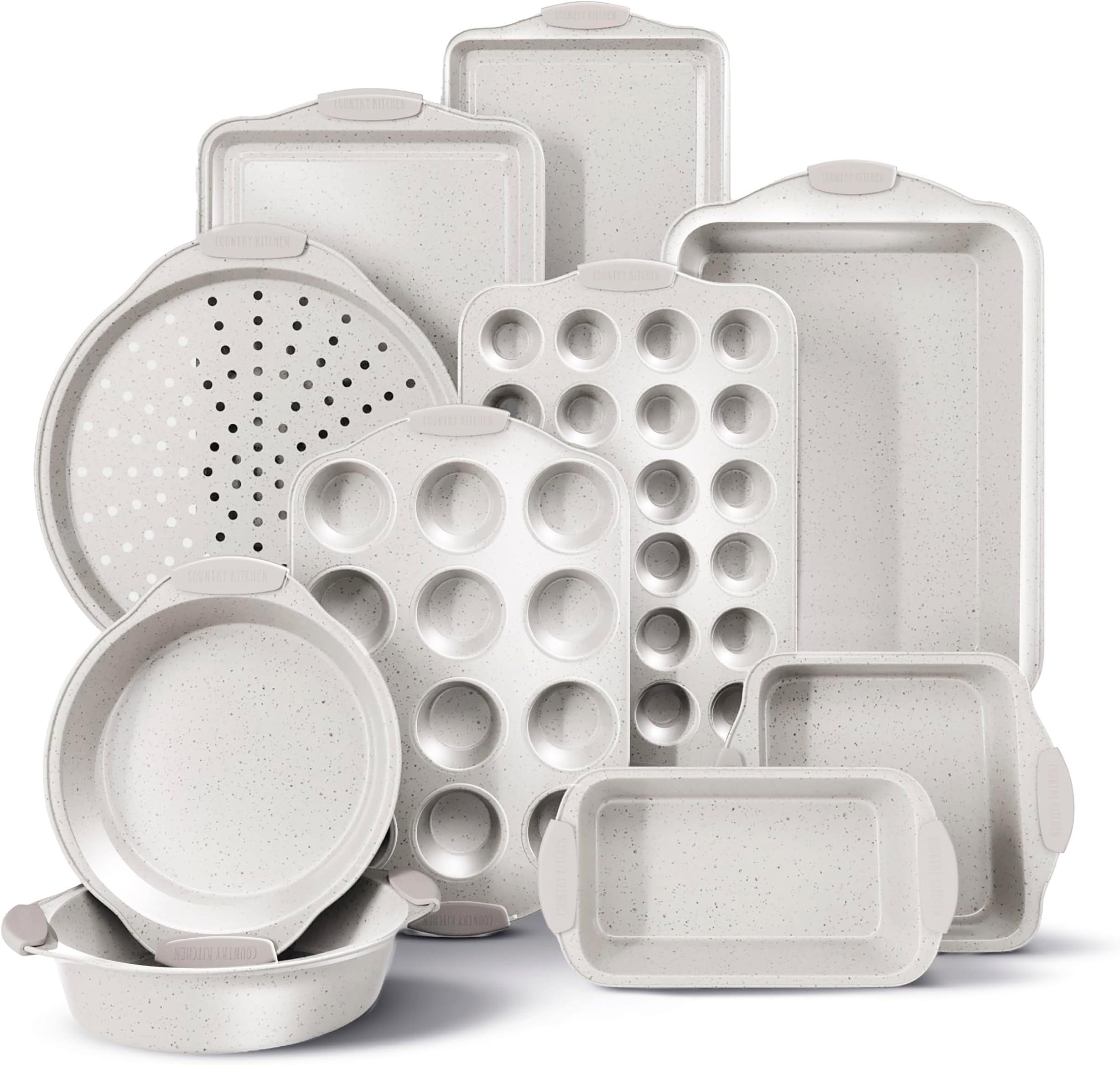 Country Kitchen Nonstick Stackable Bakeware Set - Heavy Duty, Durable, Easy Release Baking Set, Cream, 10 Pcs
