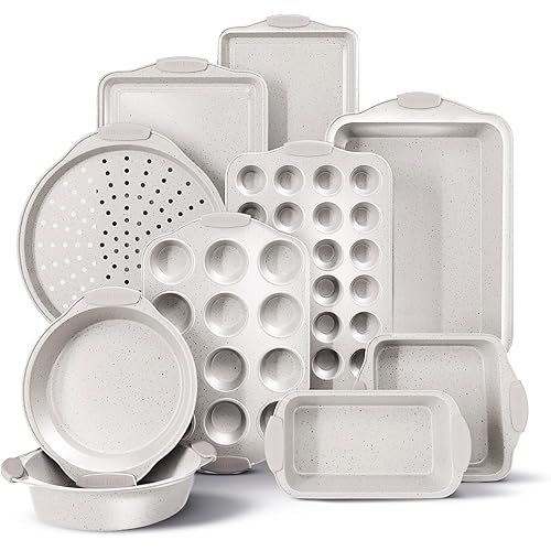 Country Kitchen Nonstick Stackable Bakeware Set - Heavy Duty, Durable, Easy Release Baking Set, Cream, 10 Pcs