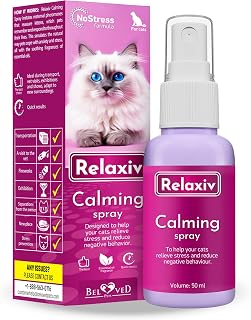 BelovedPets Calming Pheromone Spray for Cats - Drug-Free Stress Relief, Stops Scratching & Peeing During Travel, Fireworks, Thunder (1.7 oz)